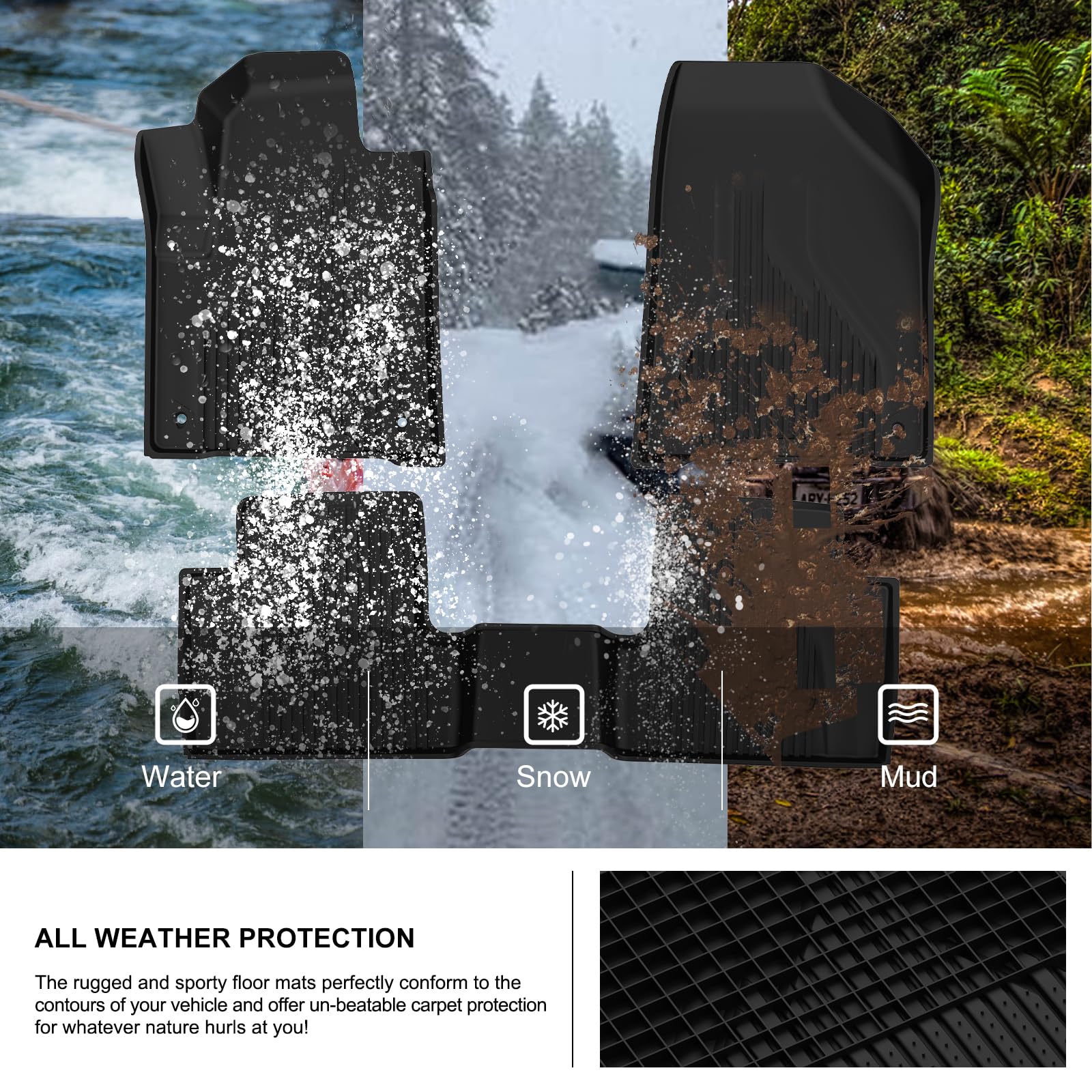 Kiwi Master Floor Mats & Cargo Liner Set For 2014-2023 Jeep Cherokee All Weather Mat Front & Rear 2 Row Seat Trunk Tpe Slush Lin
