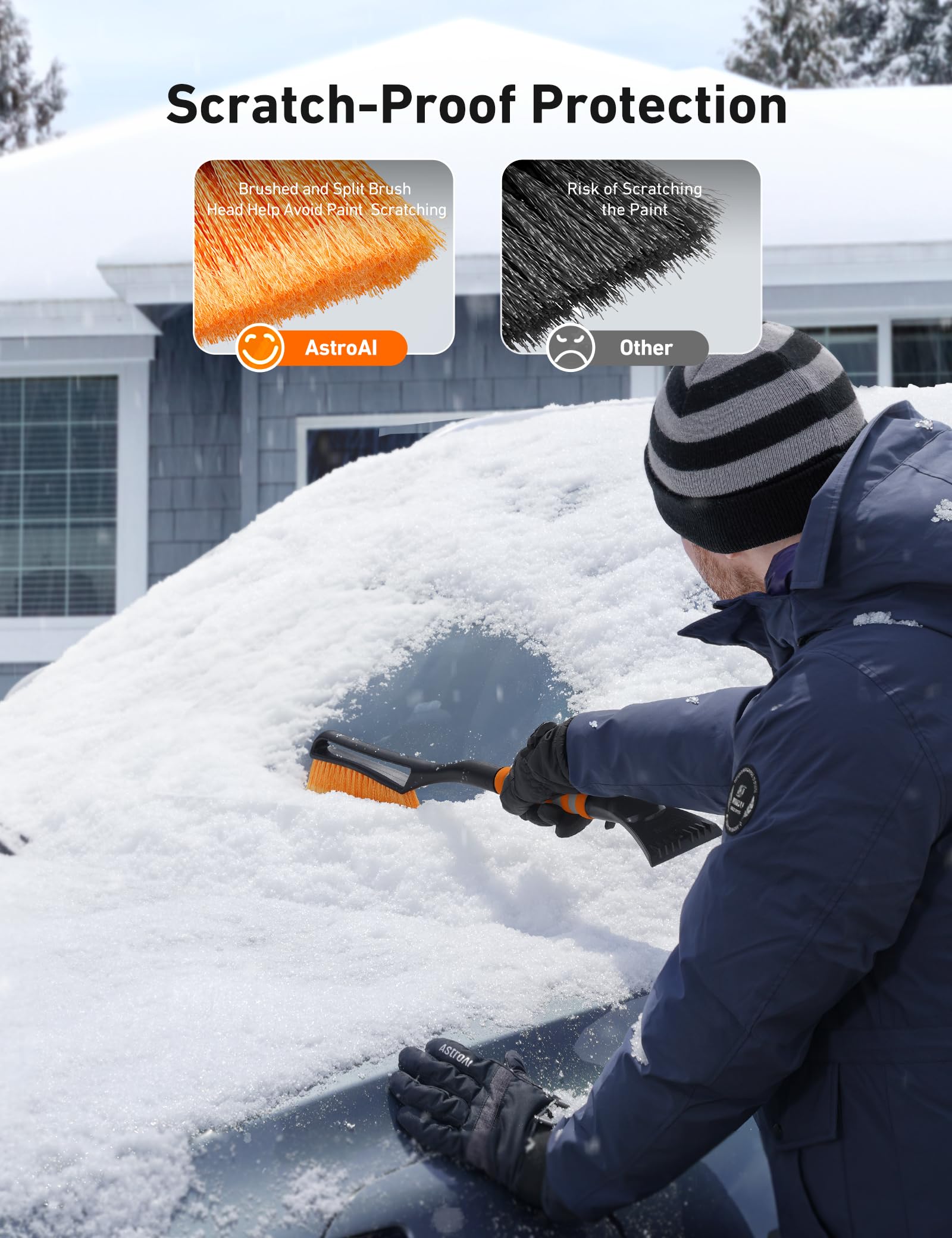 AstroAI 27'' Snow Brush and Ice Scraper for Car Windshield,Detachable Snow Scrapers with Ergonomic Foam Grip for Cars, Trucks, S
