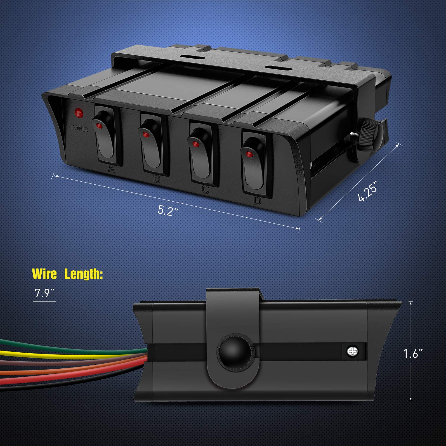 Nilight 4 Gang Rocker Switch Box SPST Toggle Switch Panel 12V 24V 20A Switch Panel 40Amp Max for Automotive Cars Vehicles Boats