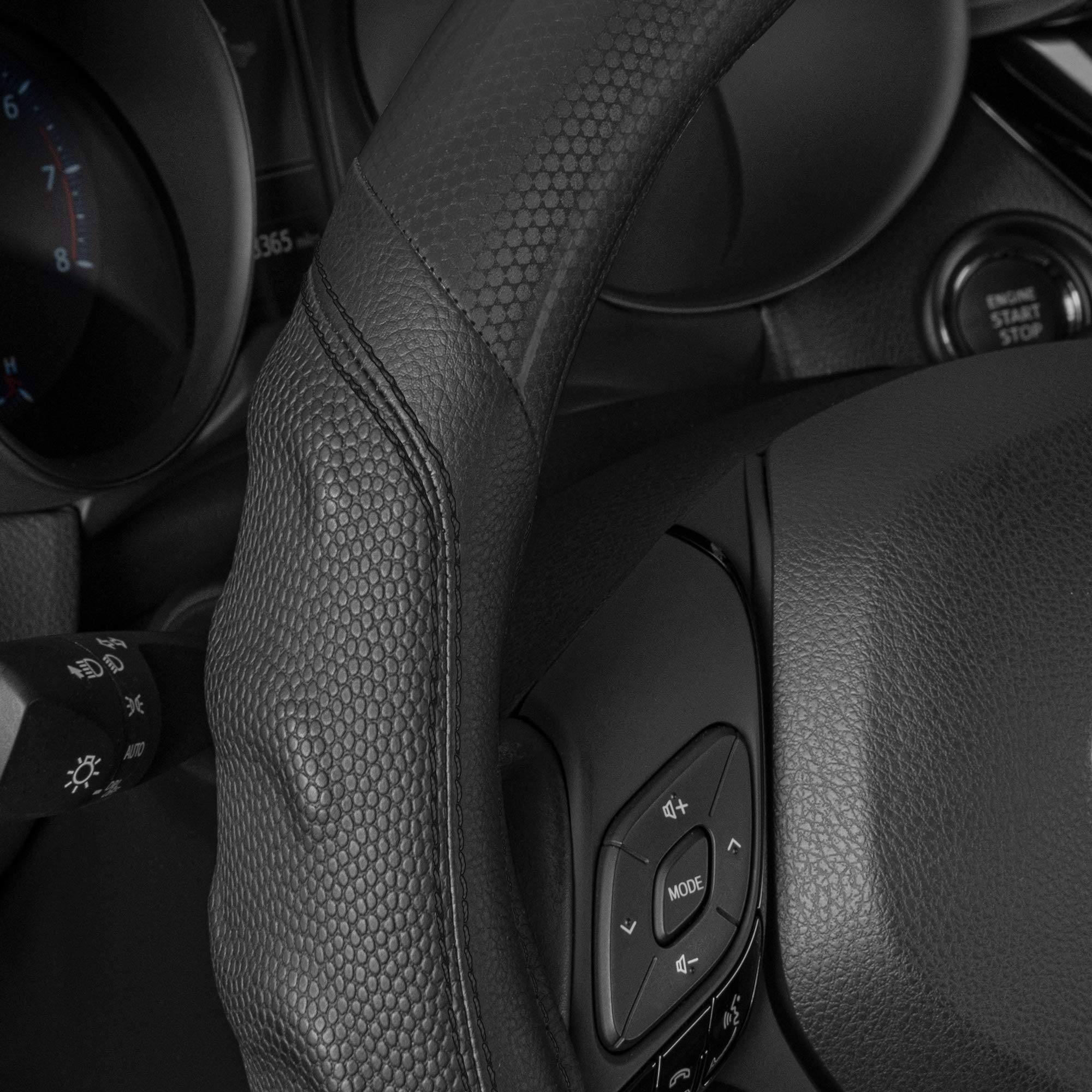 CAT HexSport Steering Wheel Cover, 15" Standard Size, Black Carbon Fiber, Durable Leather, Model CASW-7812-BK
