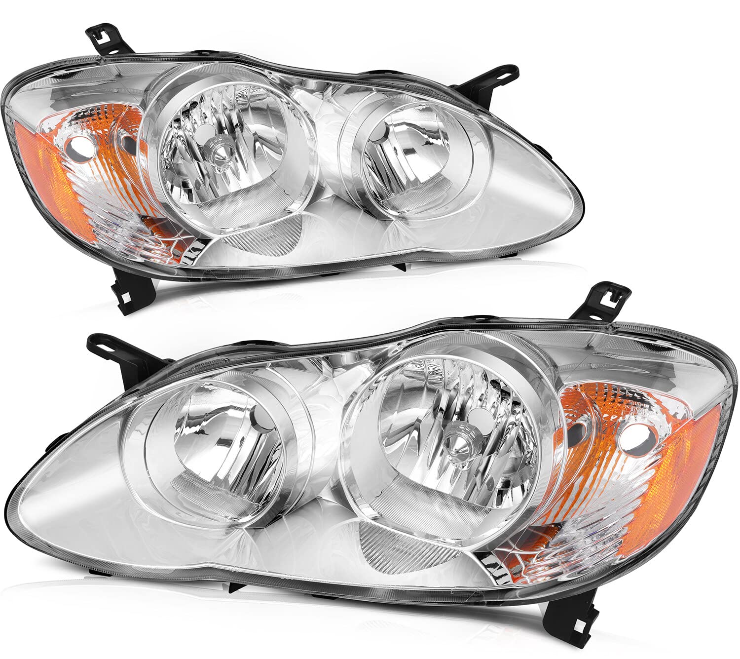 OCPTY Headlight Assembly Pair Replacement For 2003-2008 for Toyota Corolla Chrome Housing Amber Reflector Clear Lens Bulbs Not I