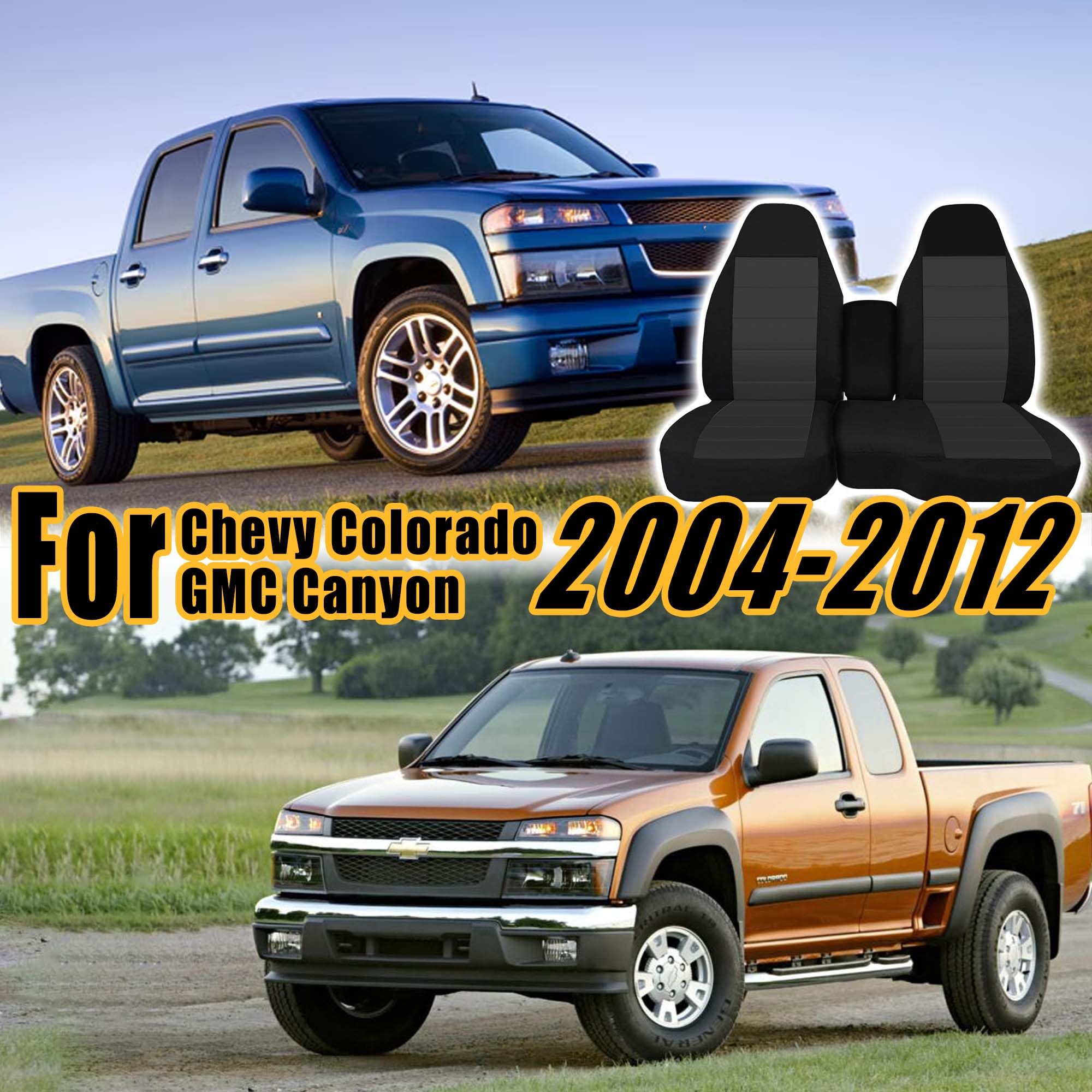 Fioqe 60/40 Split Bench Seat Covers for Chevy Colorado/GMC Canyon, Black with Console, Model X-1