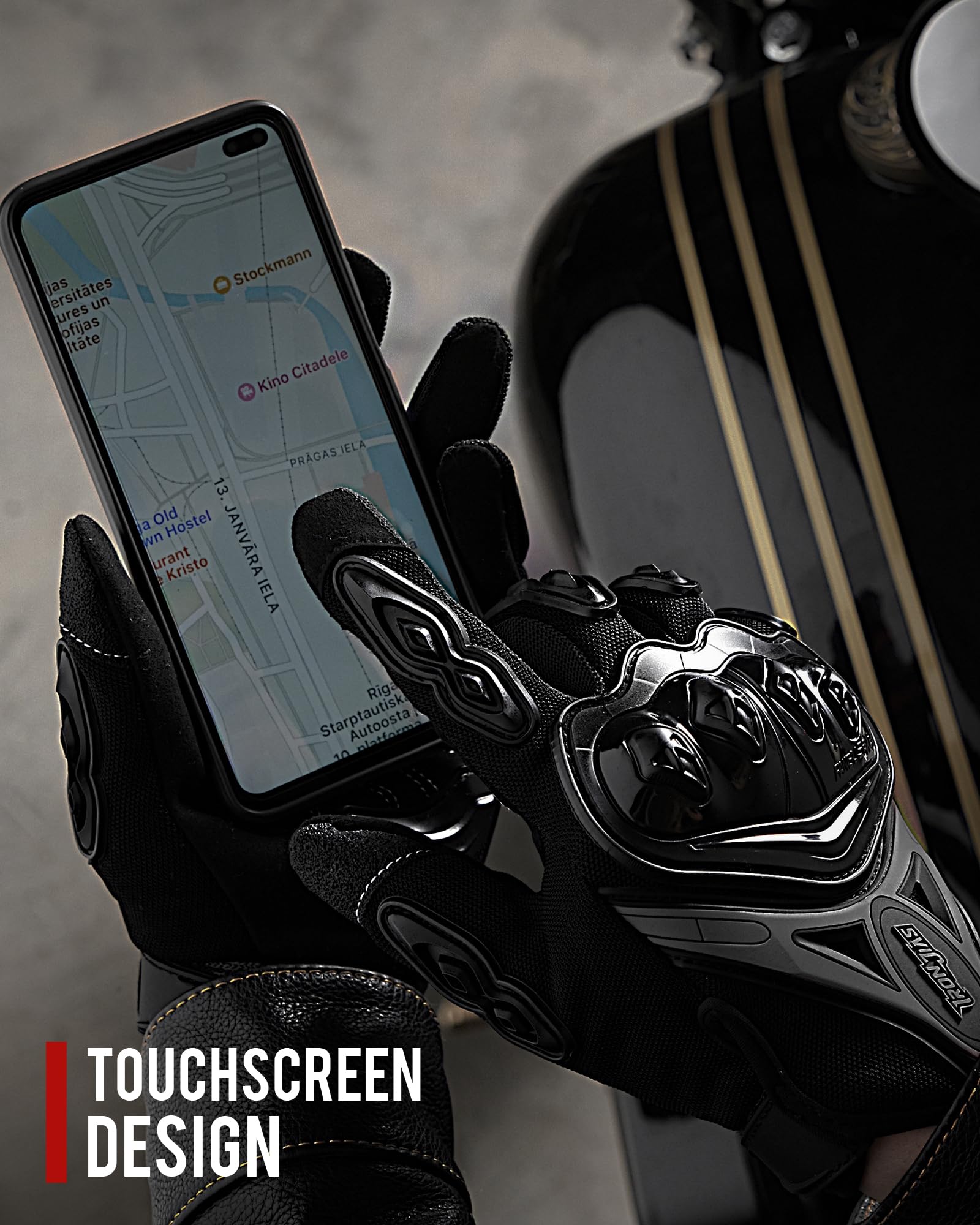 Iron Jia'S Motorcycle Gloves Full Finger Durable For Road Racing Bike Summer Spring Powersports Support Touch Screen Black-Xl