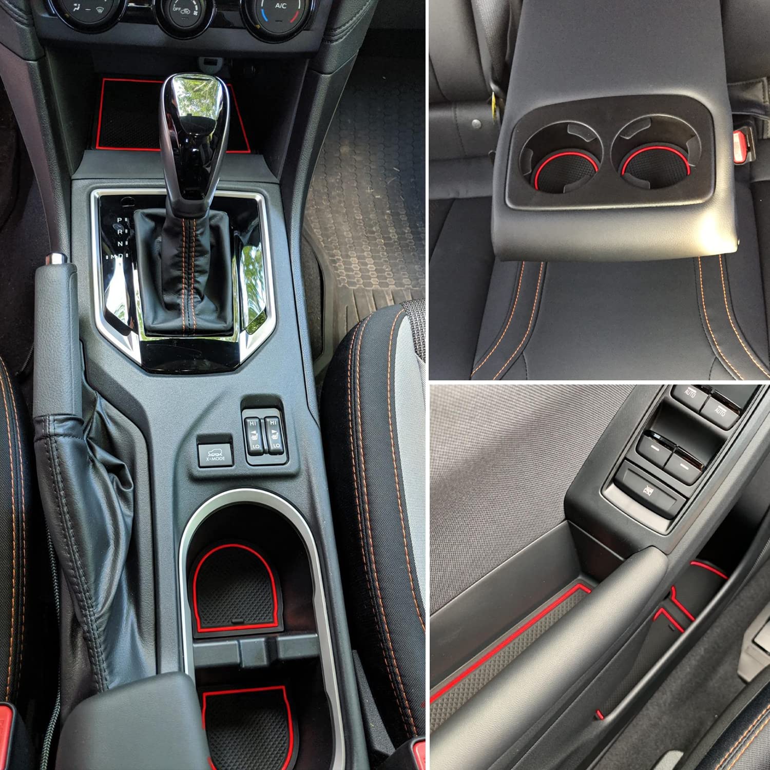 Mochent Cup Holder Insert For Subaru Crosstrek 2023 2022 2021 2020 2019 2018 And For Subaru Impreza 2017-2023 Center Console Mat Non-Slip Door Pocket Liners Interior Accessories(Red)