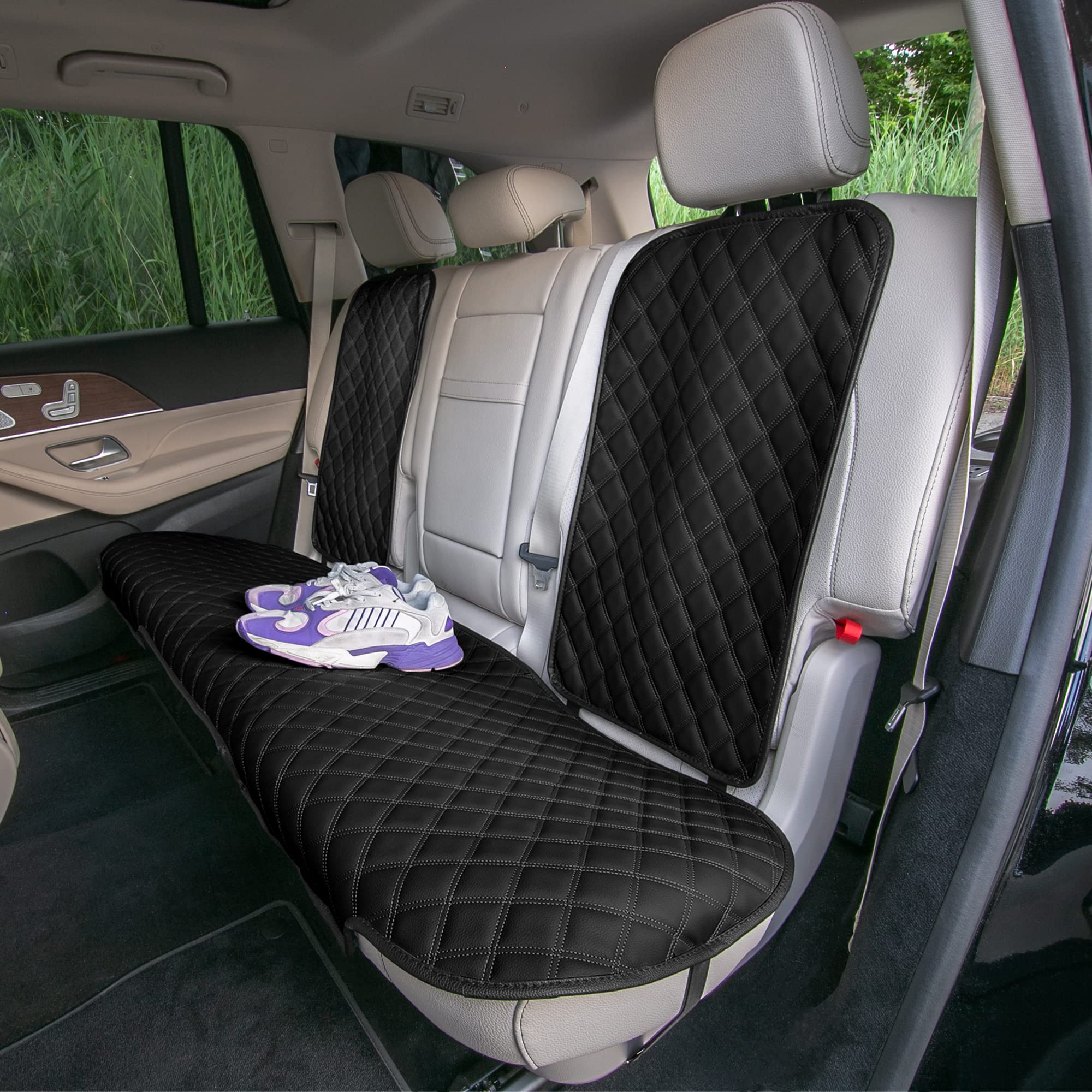 FH Group Car Seat Cushion Rear Set Black Faux Leather Automotive Seat Cushions - Universal Fit, Rear Car Seat Cushions With Non-