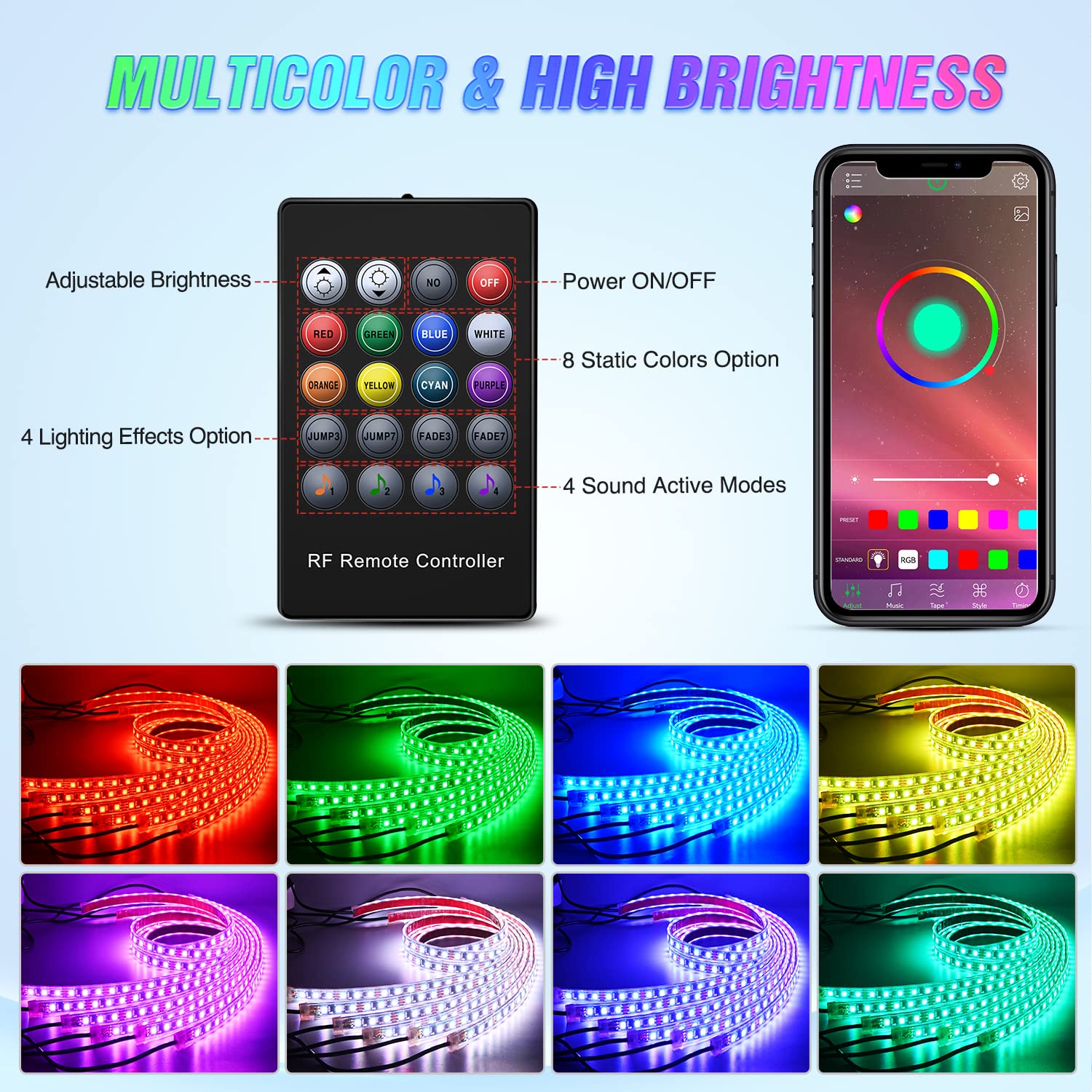 Nilight 6Pcs Car Underglow Neon Accent Strip Lights 300 Leds Rgb Multi Color Diy Sound Active Function Music Mode With App Contr