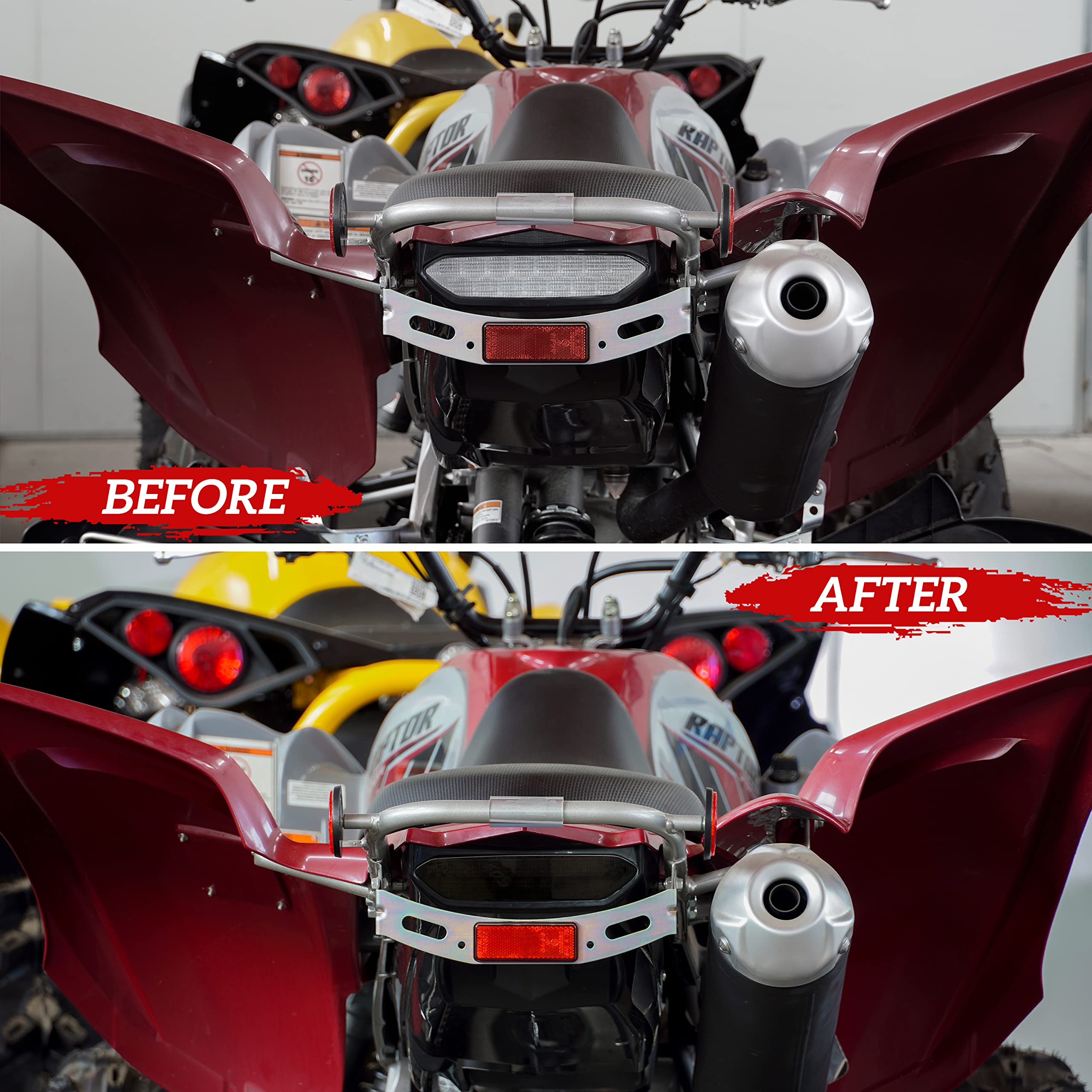 SAUTVS LED Smoked Black Tail Light for Yamaha Raptor 700R/YFZ450R, Model ZP-YJ-031101-001, Red, 2006-2018