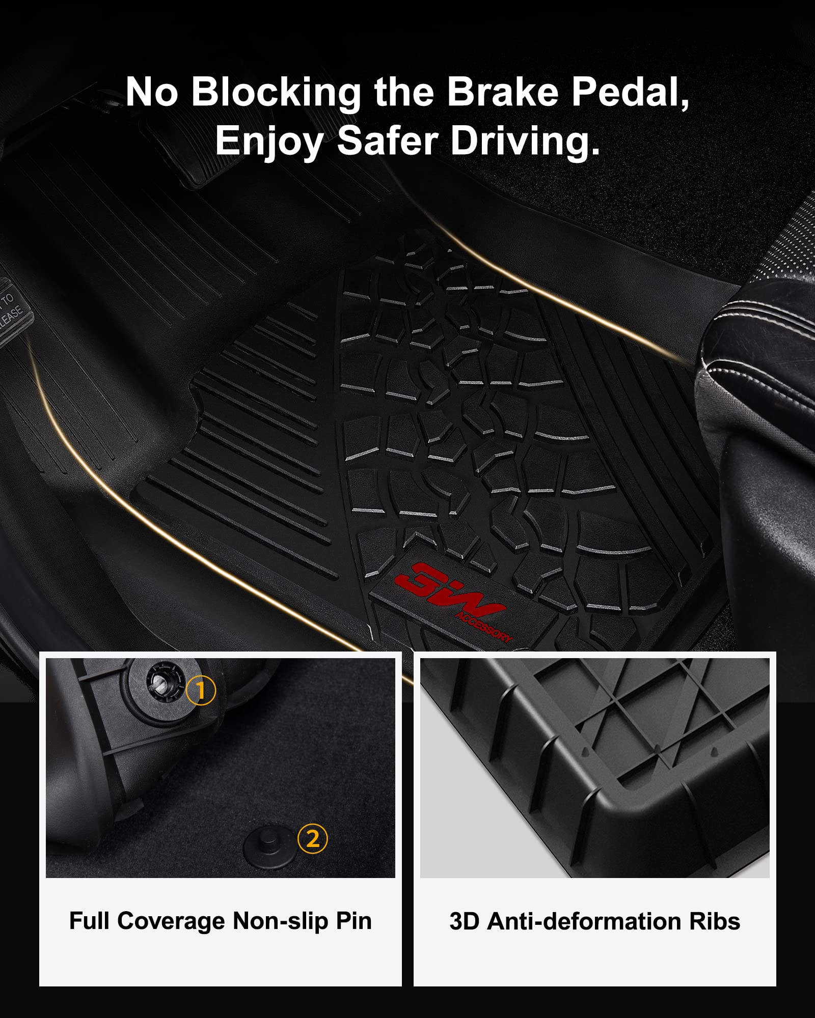 3W Floor Mats Compatible for Jeep Gladiator 2020-2024, Custom Fit TPE All Floor Liner for Weather Jeep Gladiator,1st & 2nd Row F