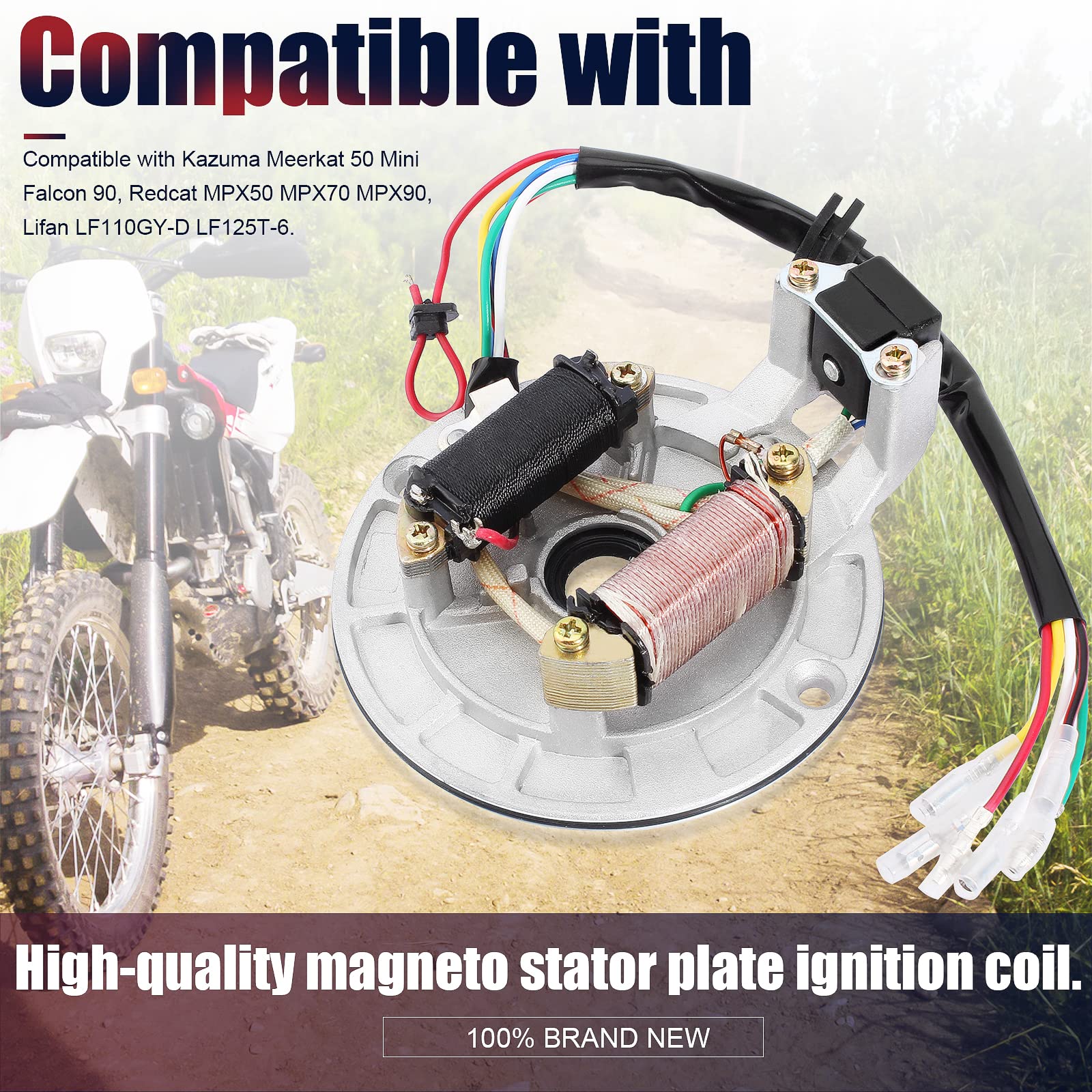 QAZAKY 2 Coil Magneto Stator Plate Ignition Coil Compatible with 50cc 70cc 90cc 110cc 125cc 140cc Pickup Kick Start Pit Dirt Bik