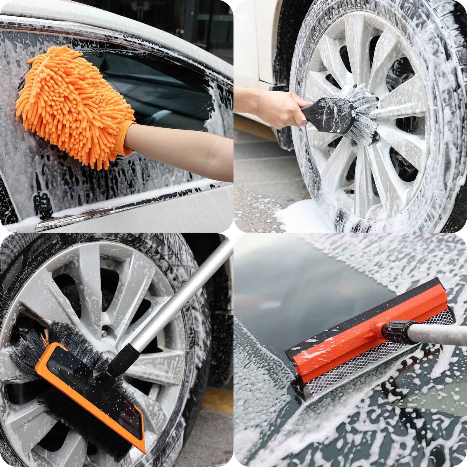 Wontolf 62'' Car Wash Brush, Scratch-Free Soft Bristles, Complete Cleaning Kit, Orange, Model WBRUSH008OG