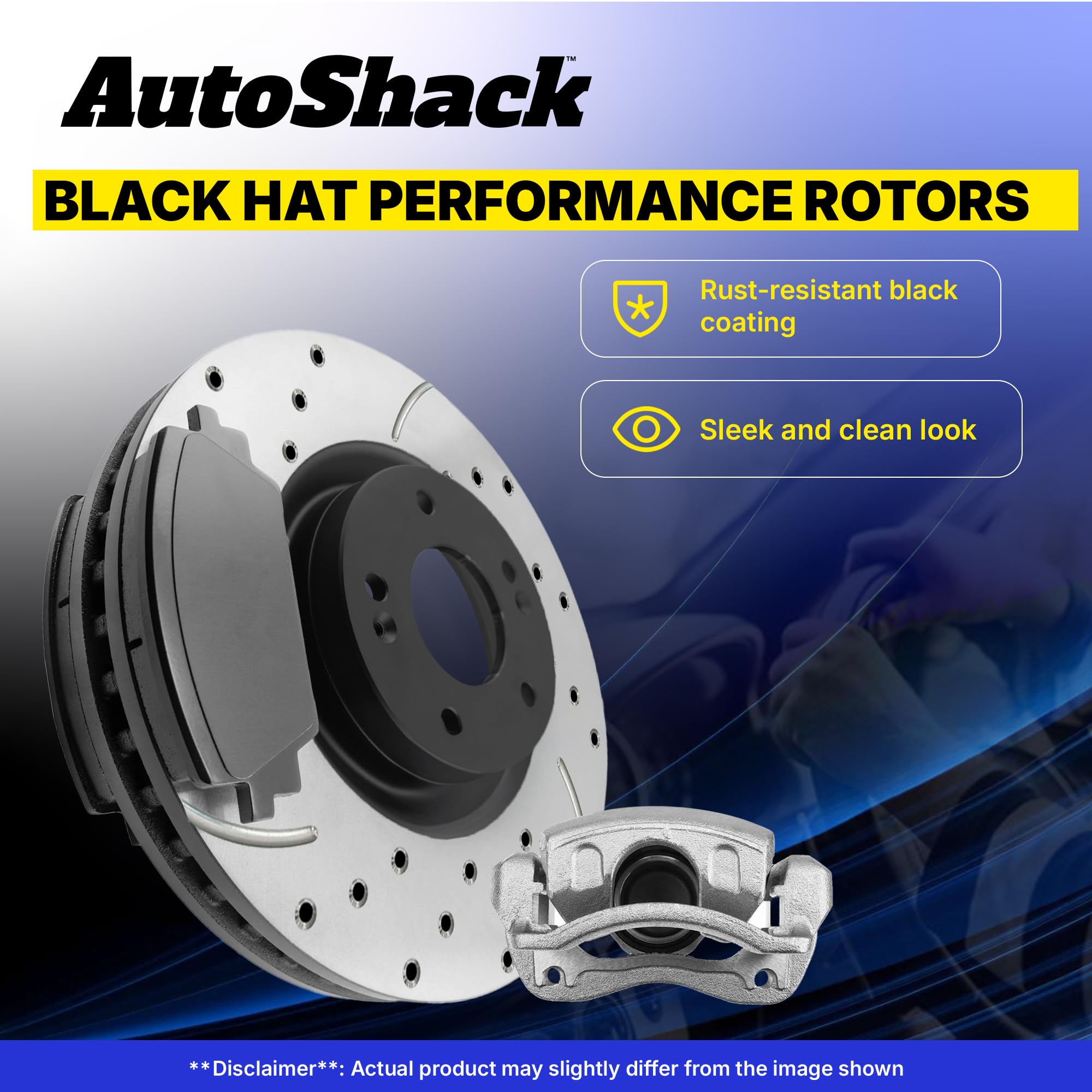 Auto Shack Brake Rotors Kit - Drilled & Slotted with Ceramic Pads for Chevrolet Silverado 1500, Tahoe, Cadillac Escalade EXT 4WD