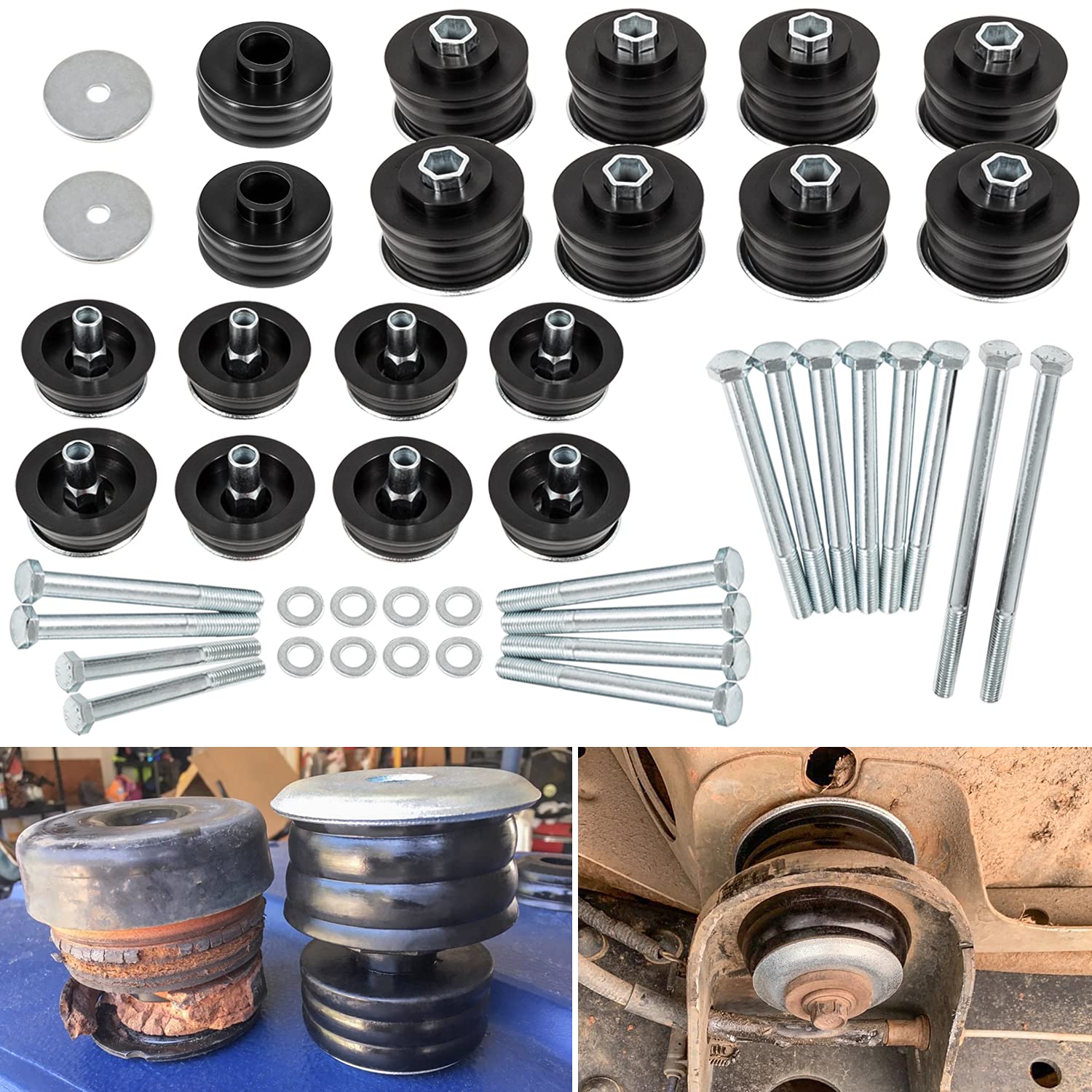 KF04060BK Body Mount Bushing Kit for Ford F250 F350 Super Duty 2008-2016 2WD 4WD Polyurethane Body Cab Mounts & Steel Sleeves & 