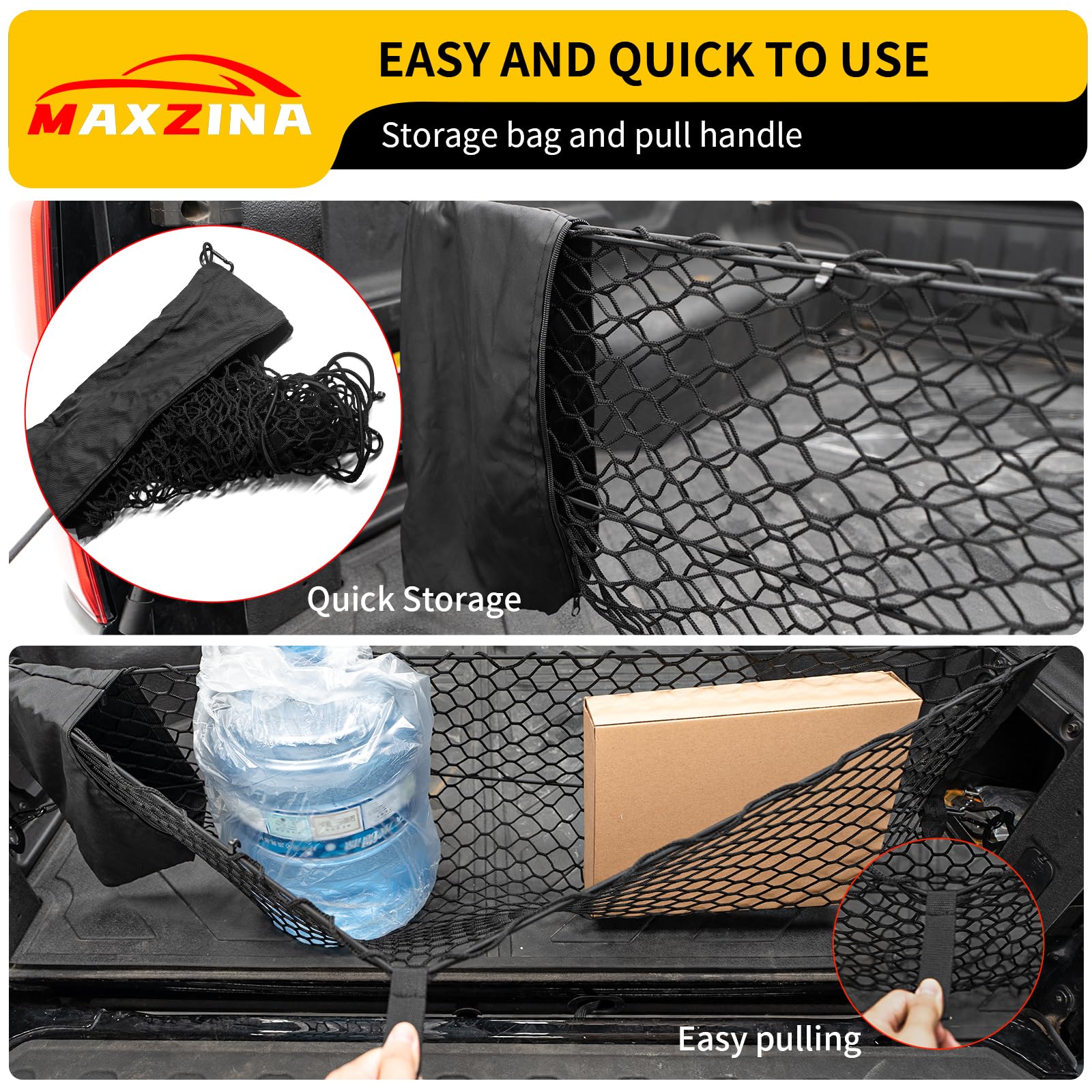 Maxzina Cargo Net for 2022-2026 Ford Maverick Truck Bed, 3.28'×1.15', Black Double Layer Mesh Organizer with Storage Bag