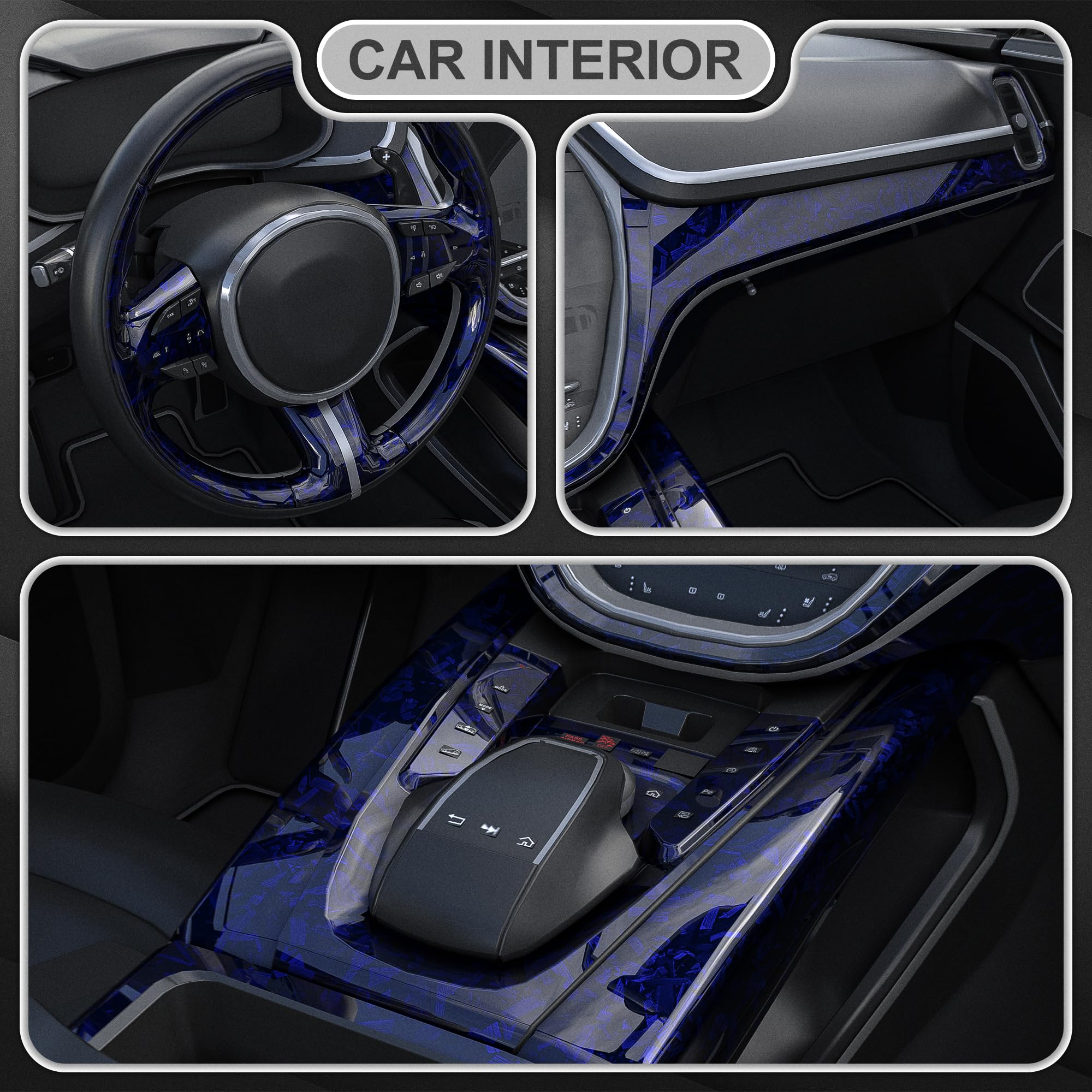Lypumso Blue Forged Carbon Fiber Vinyl Wraps, Car Wraps Vinyl Rolls For Diy Use, High Gloss Self-Adhesive Stickers For Auto Inte