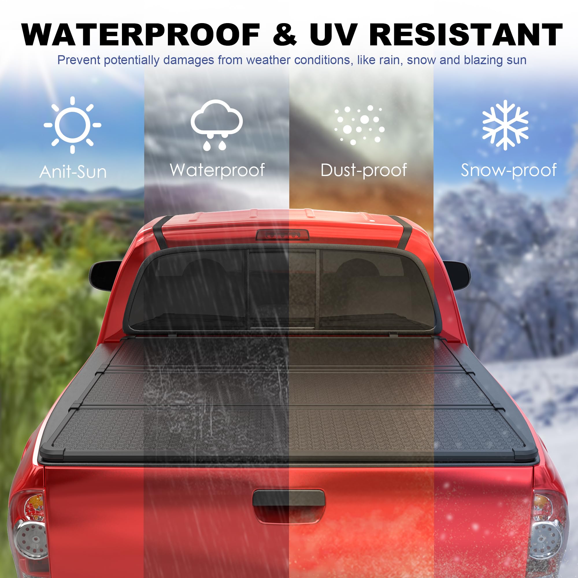 Mostplus 3-Fold Hard Truck Bed Tonneau Cover Compatible For 2016-2023 Toyota Tacoma Bed Tri Fold Aluminum On Top Extra Short Bed