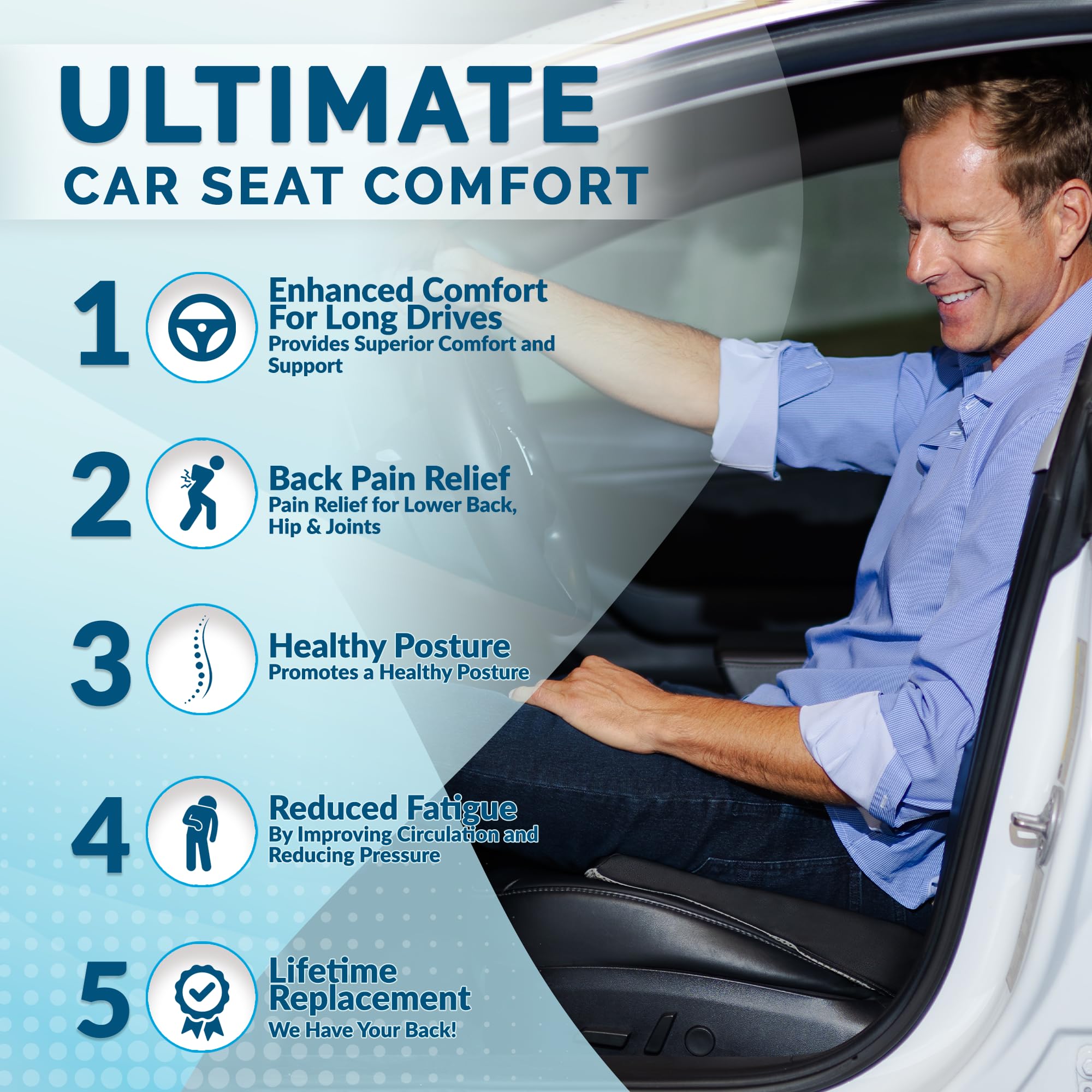 ComfiLife Car Seat Cushion - Premium Memory Foam Wedge for Pain Relief - Standard Size - Beige