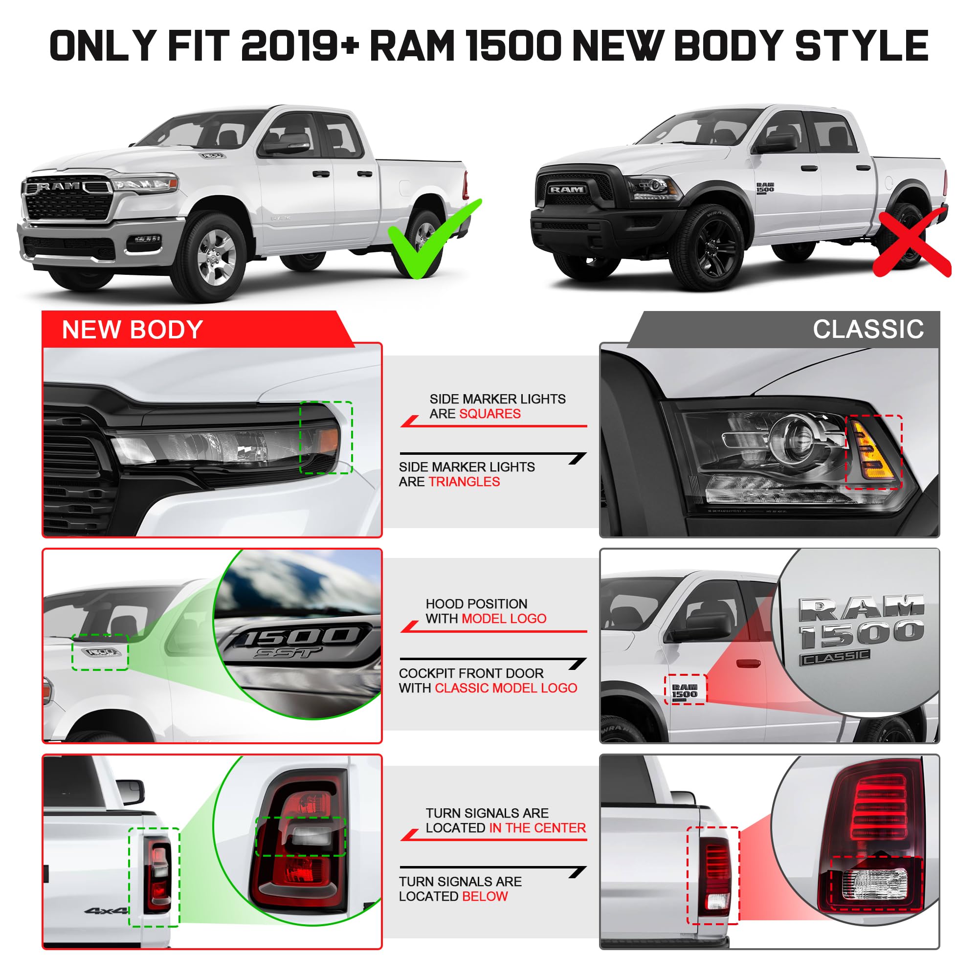 Comnova 6 Inches Running Boards For 2019-2025 Dodge Ram 1500 Crew Cab New Body Style(Exclude Ram Classic), Running Boards & Steps For Dodge Ram Stainless Steel.
