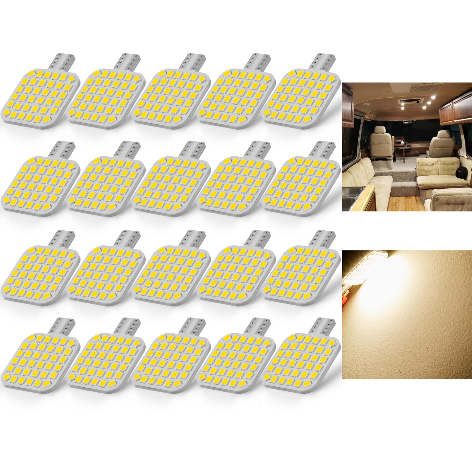 Brishine 20Pcs 921 Interior Led Light Bulbs For Rv, Super Bright 36-Smd Warm White 922 912 Led Bulbs Replacement For Camper Trai