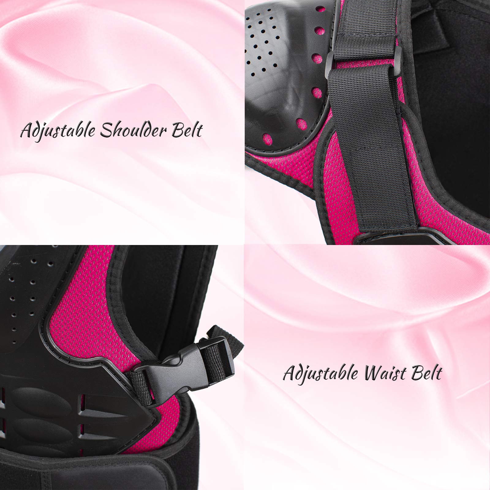 Webetop Kids ATV Chest Protector, Size M, Black/Pink, Polyethylene Foam, Model WT010106L-FUS, for Dirt Bike & Mountain Bike Riding