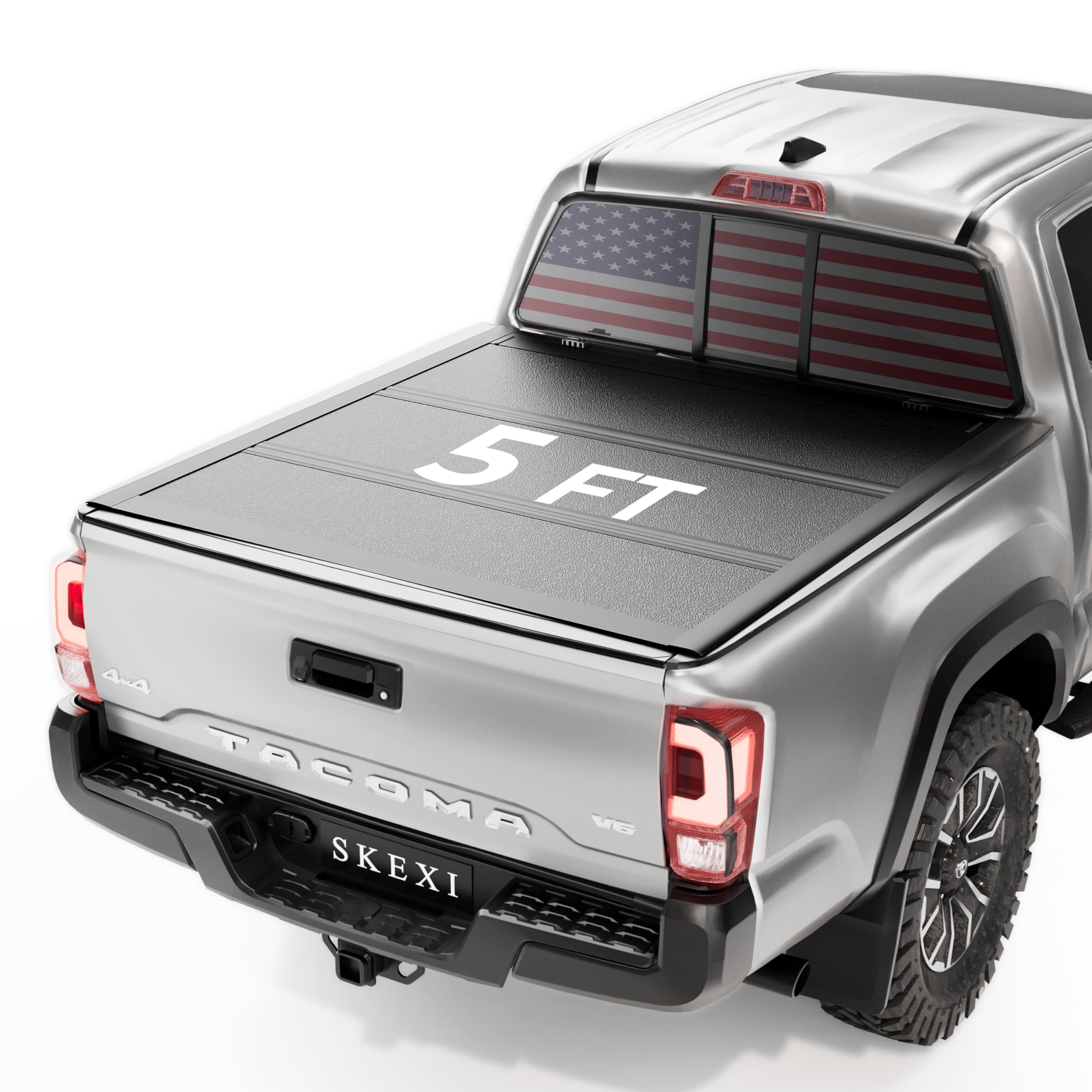 SKEXI Low Profile Tonneau Cover for Toyota Tacoma w/OE Track System 5 1 Bed (60.5) 2016-2026, FRP Hard Tri Fold Truck Bed Cover