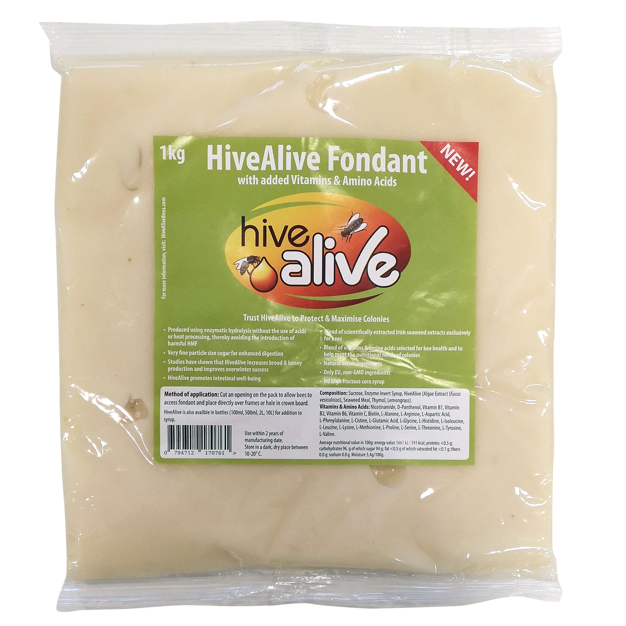 Hive Alive Fondant Bee Food Supplement - With Vitamins  Amino Acids - Natural Feed Enhancer Improves Colony Health, Population