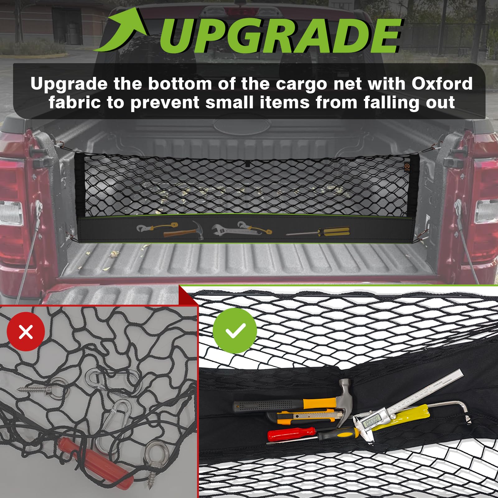Muslogy Cargo Net Accessories for Ford Maverick XL XLT 2021-2022 - Stretchable Trunk Organizer with Hooks, Model MS-CN-PK