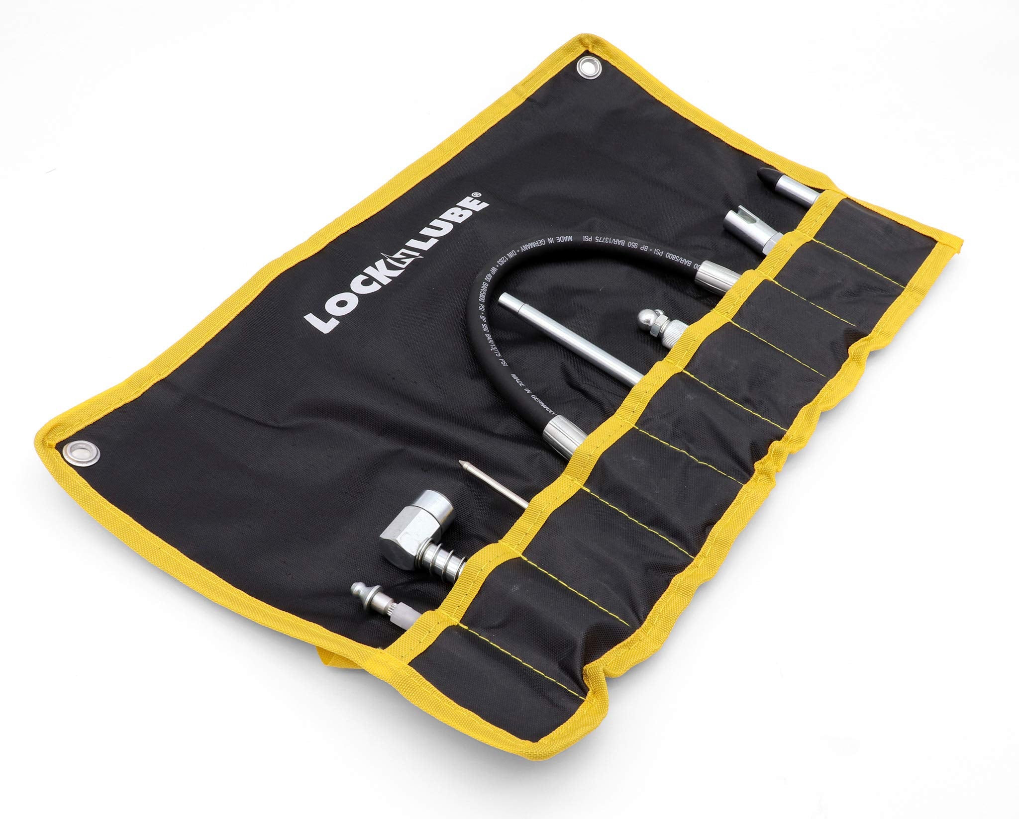 LockNLube 8-Piece Quick Connect Greasing Accessory Kit - Model LNL210 for Easy Grease Fitting Access on Any Machine
