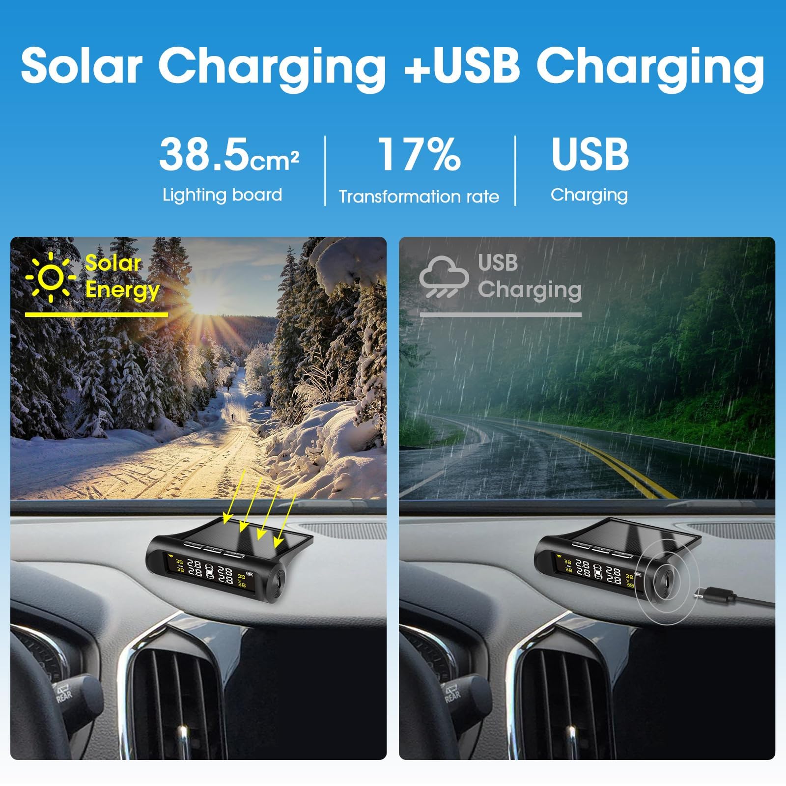 Tire Pressure Monitoring System, TPMS Tire Pressure Monitor System Solar Waterproof TPMS Sensors Set of 4 Wireless LCD Display T
