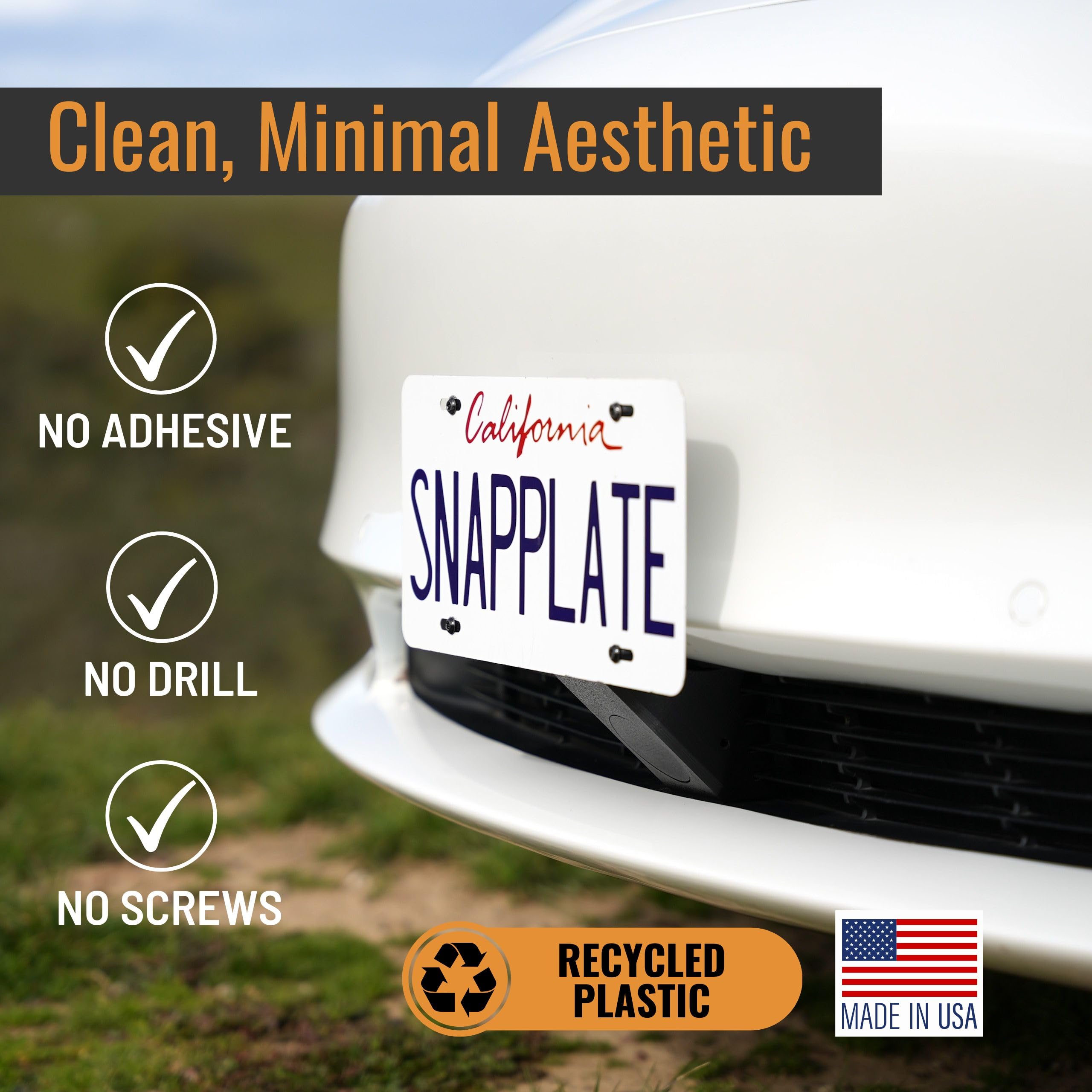 Snapplate Front License Plate Holder For Tesla Model 3 - Safety-Optimized Breakaway Design, Anti-Theft, Removable, Height-Adjust