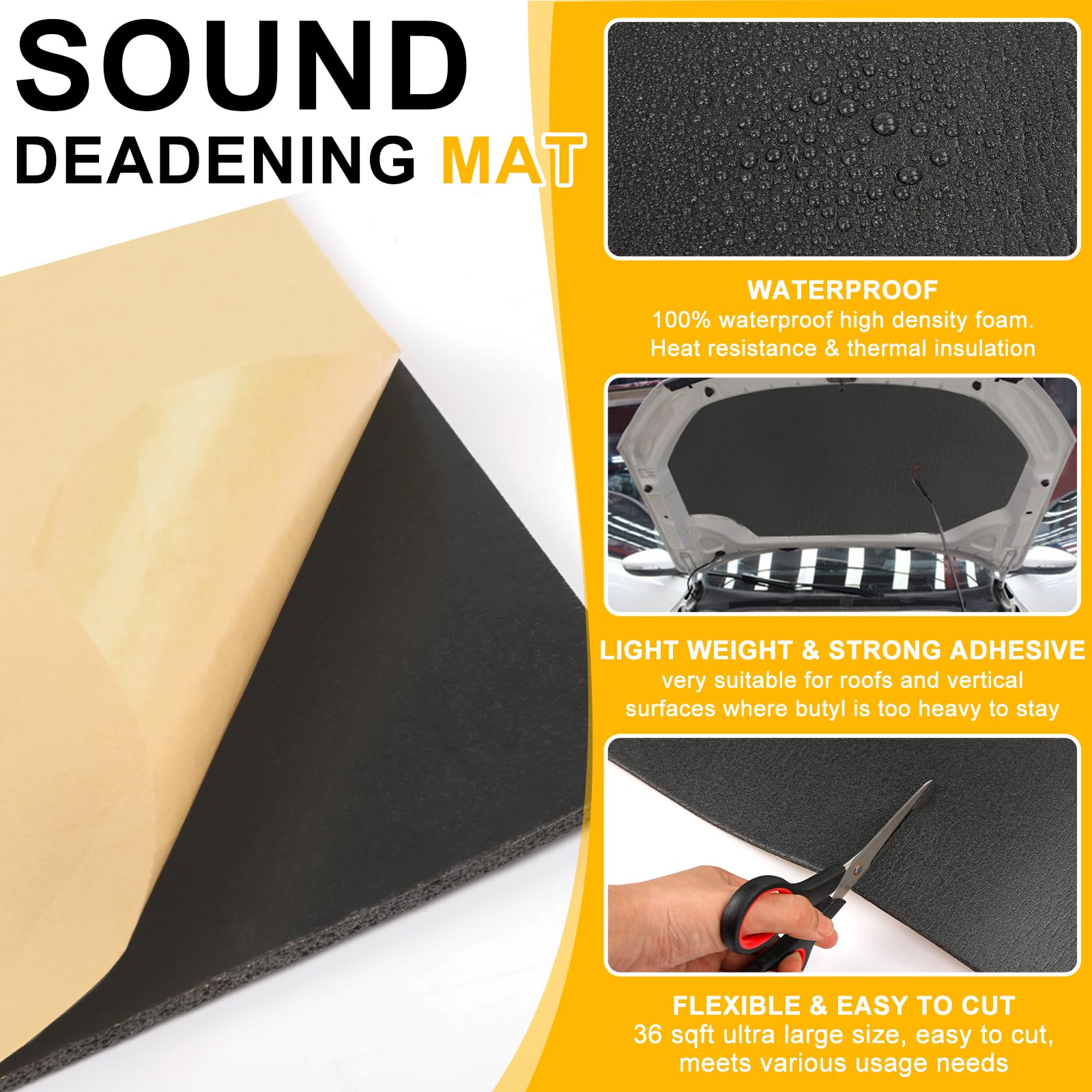 VOISEN Sound Deadening Mat, 36 sqft, 4mm Thick PE Foam, Black, Car Sound Deadening Material & Heat Barrier