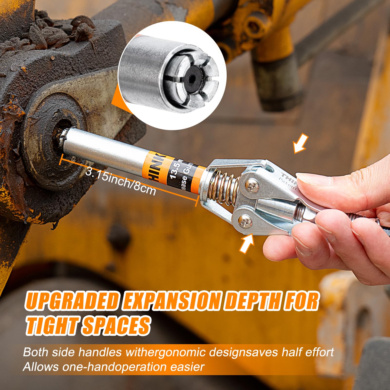 THINKWORK Grease Gun Coupler - Double Handle Extra Reach, 12000 PSI Quick Release, Compatible with 1/8" NPT Grease Guns, Model W6177