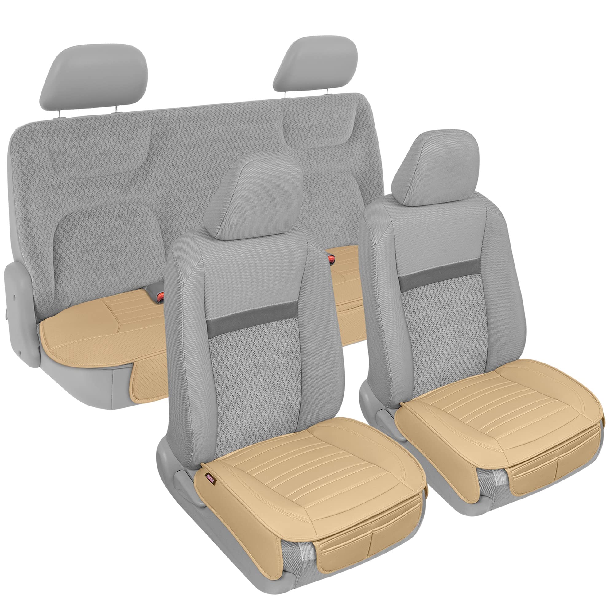 Motor Trend Seat Covers For Cars Trucks Suv, Faux Leather Full Set Beige Padded Car Seat Covers With Storage Pockets, Premium In