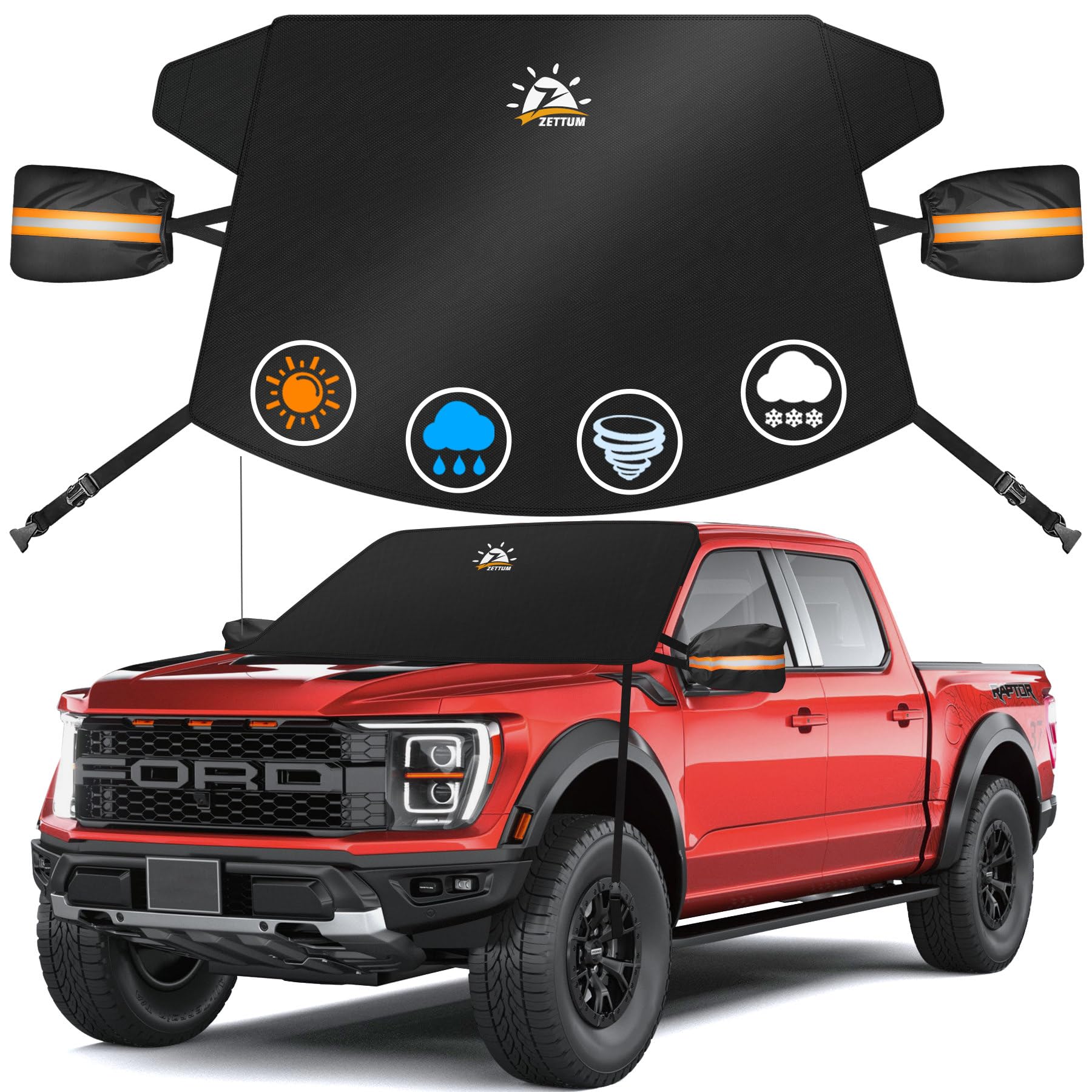 Zettum Car Windshield Cover For Ice And Snow - 600D Windshield Snow Cover With Side Mirror Cover Heavy Duty, Standard Winter Fro