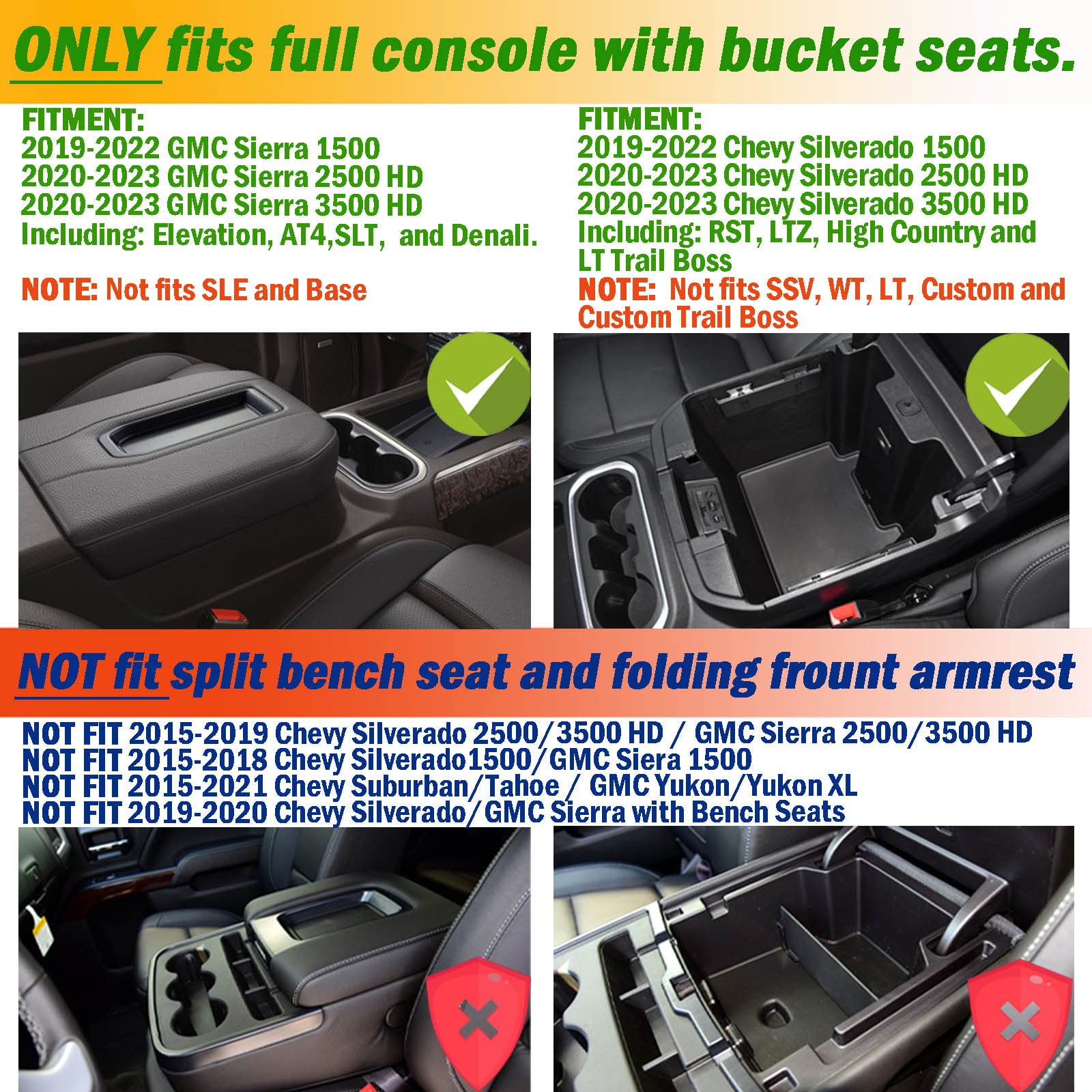 Tacobro Center Console Organizer Dividers For 2019-2022 Gmc Sierra/Chevy Silverado 1500 Accessories /2020-2023 Chevy Silverado/Gmc Sierra 2500Hd/3500Hd, Fit Full Console W/Bucket Seats Only