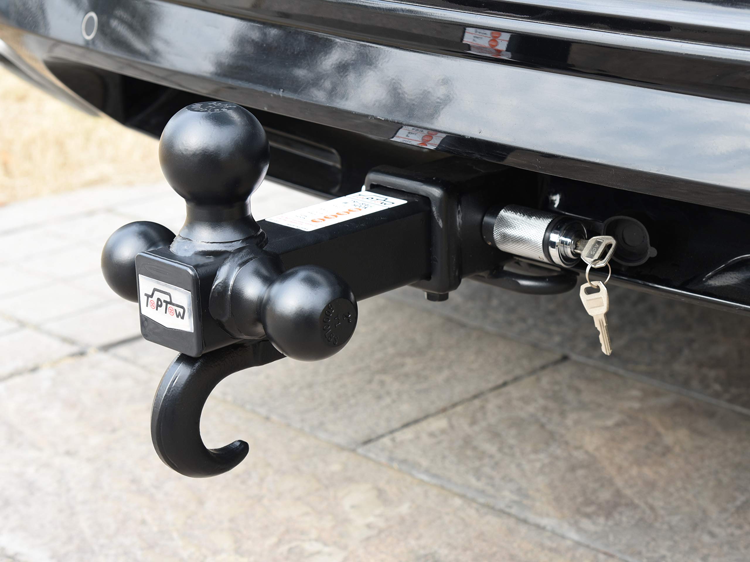Toptow 64181 Trailer Receiver Hitch Tri Ball Mount With Hook Black Balls Fits For 2 Inch Receiver