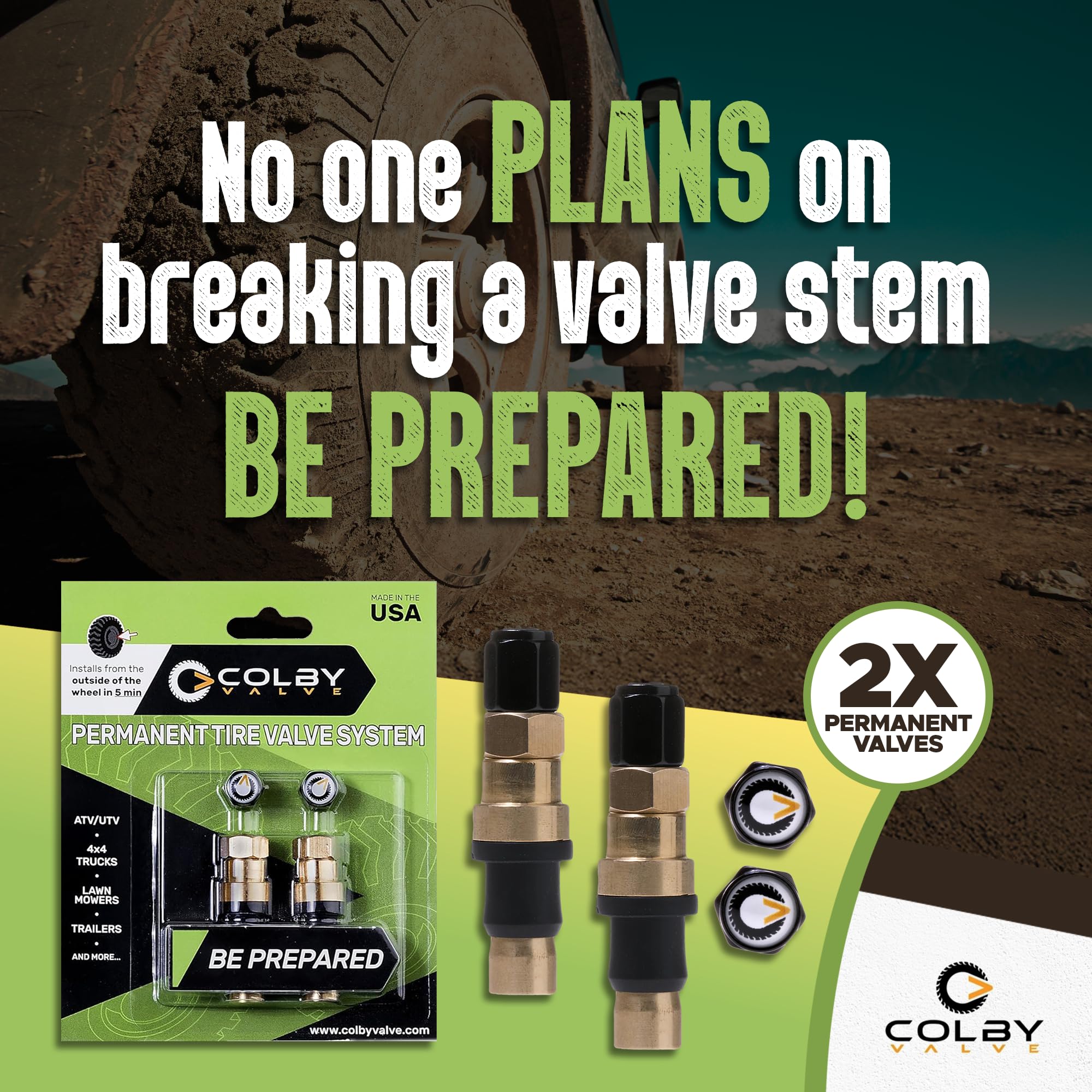 Colby Valve Heavy Duty Metal Valve Stem Replacement Kit for Tubeless Tires - Standard Size, Brass, Quick Install, Made in USA