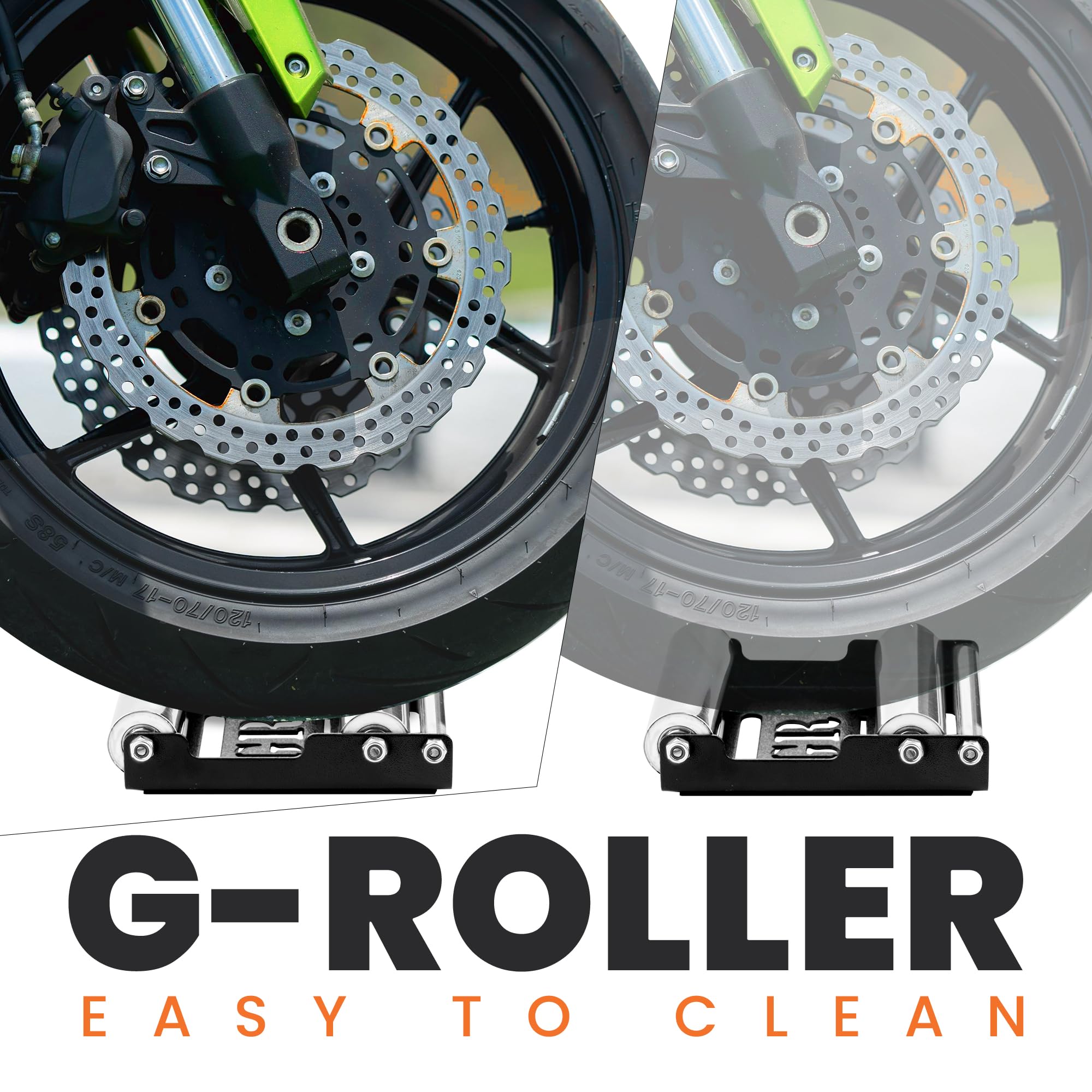 GRAND PITSTOP Motorcycle Roller Wheel Cleaning Stand - Black Roller Medium, Model Roller-MB, Ideal for Tire Cleaning & Chain Lubrication