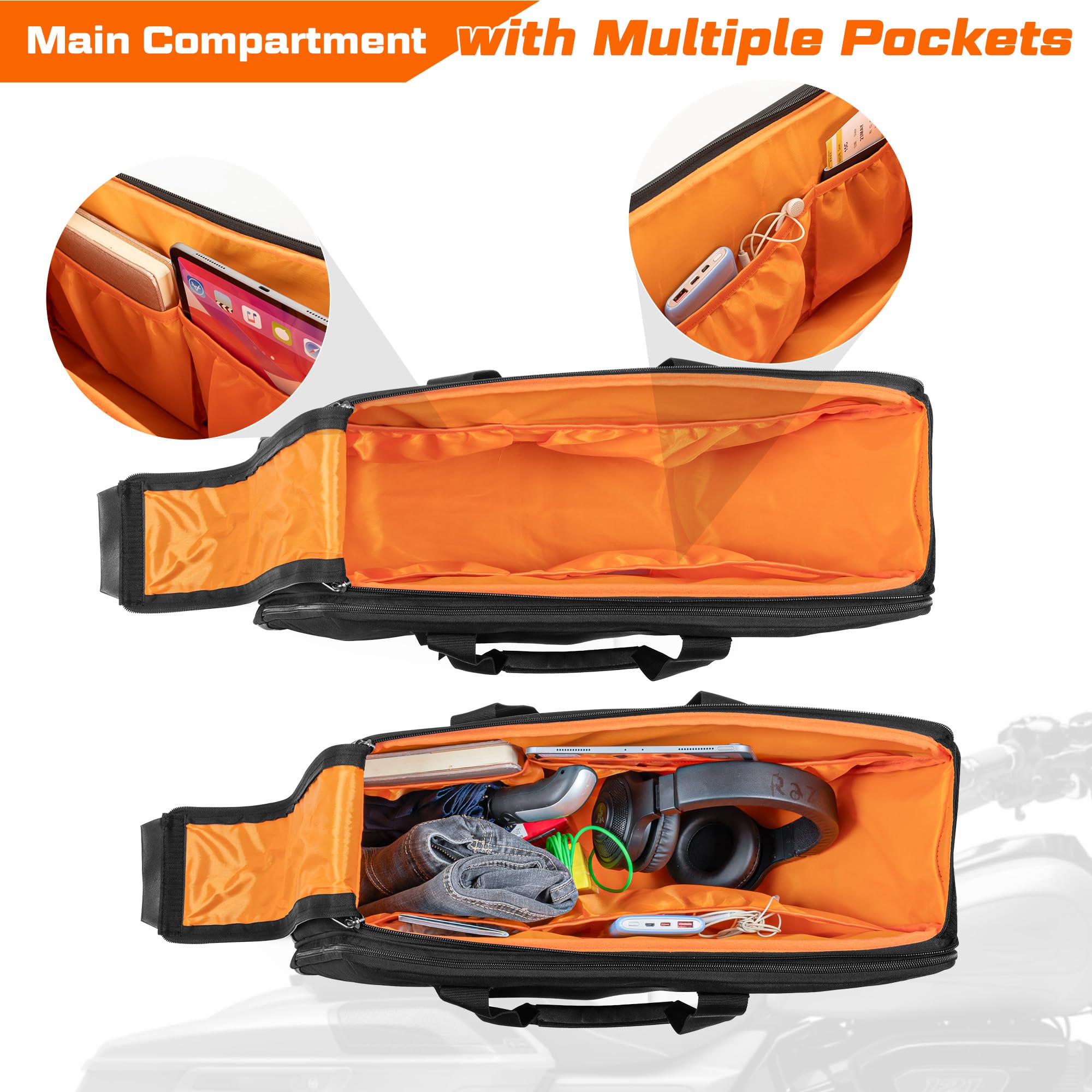 HODRANT Motorcycle Saddlebag Liner Bag, Saddlebag Organizer with Orange Liner, Compatible with Harley Davidson 1993-2022 Touring