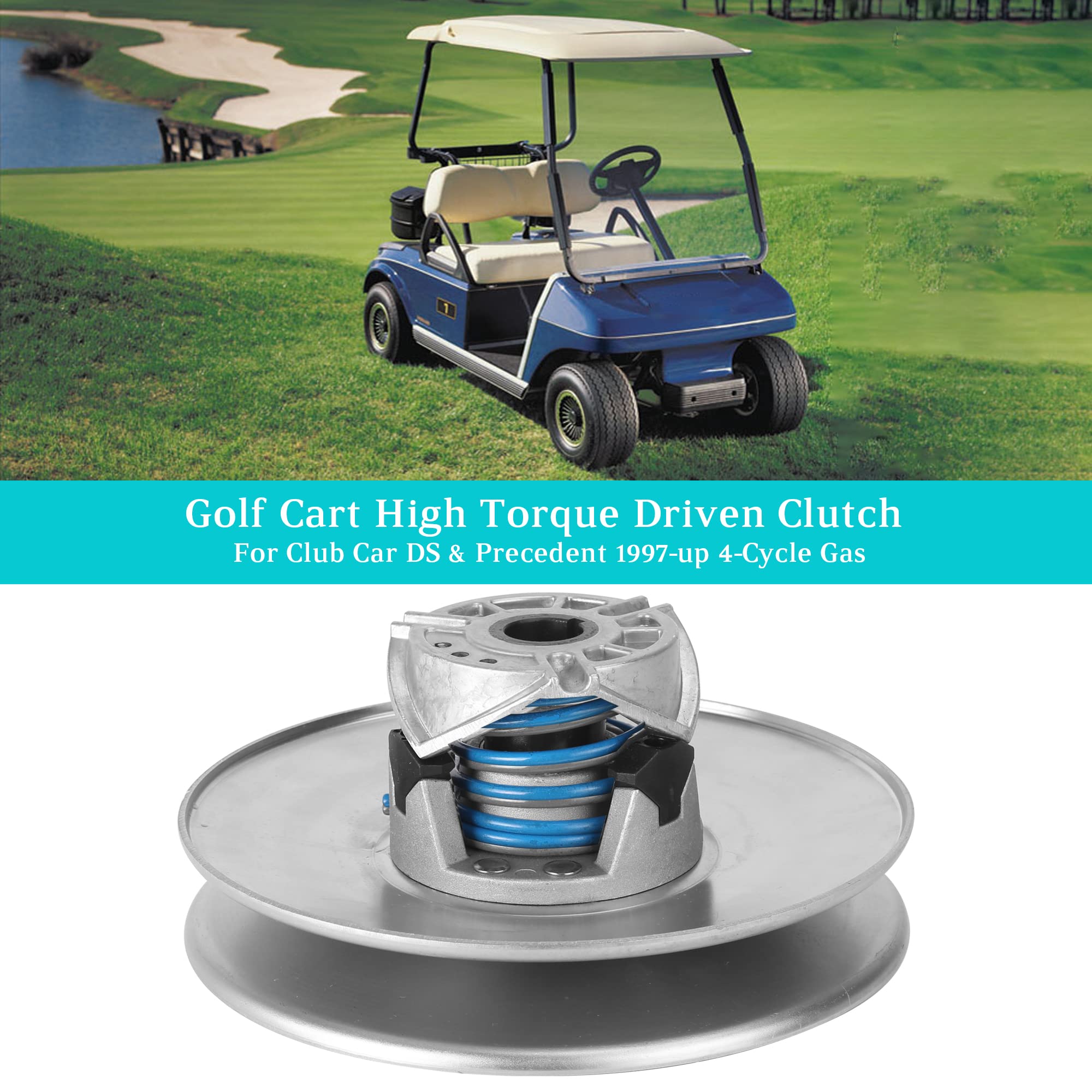 10L0L Golf Cart Secondary Driven Clutch - High Torque for Club Car DS & Precedent 4-Cycle Gas Models, OEM# 101834001, Silver