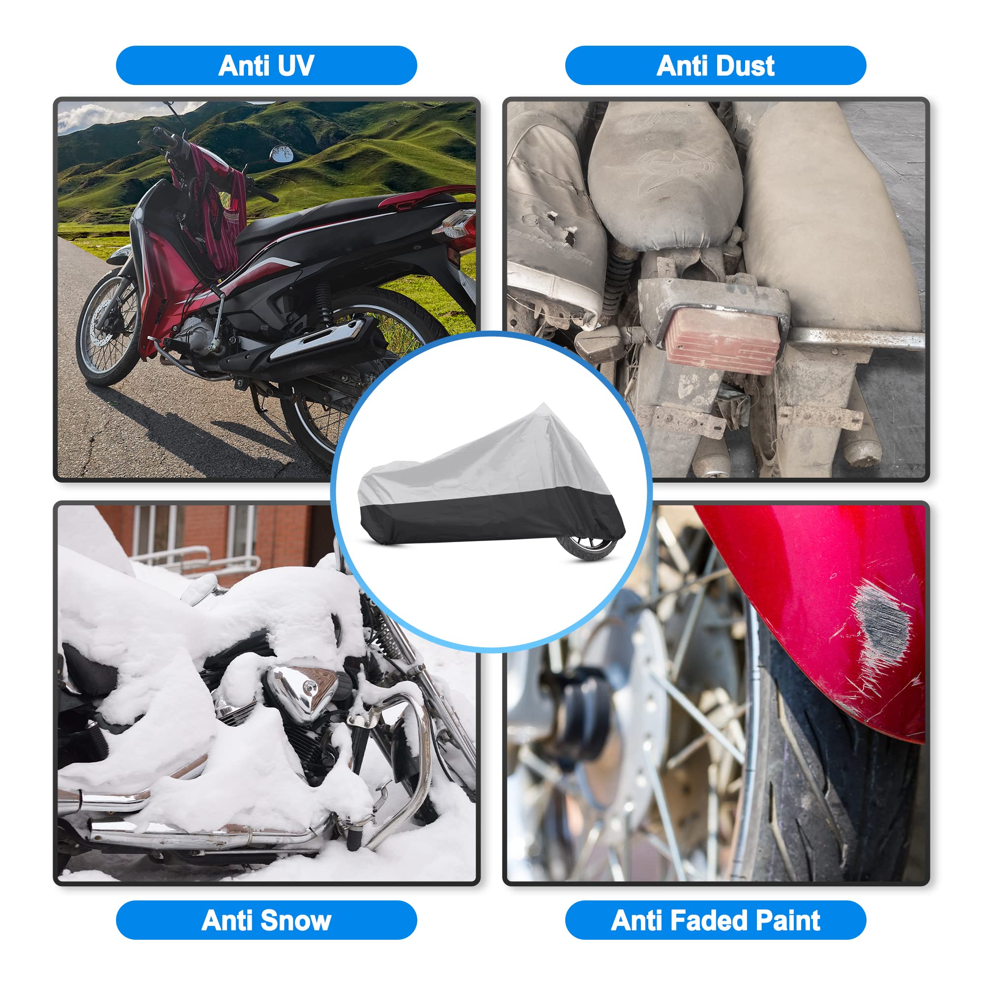 Uxcell Motorcycle Cover Motorbike Full Cover Outdoor Waterproof Rain Dust Protector 190T Xxl Silver Tone Black For Yamaha V-Star