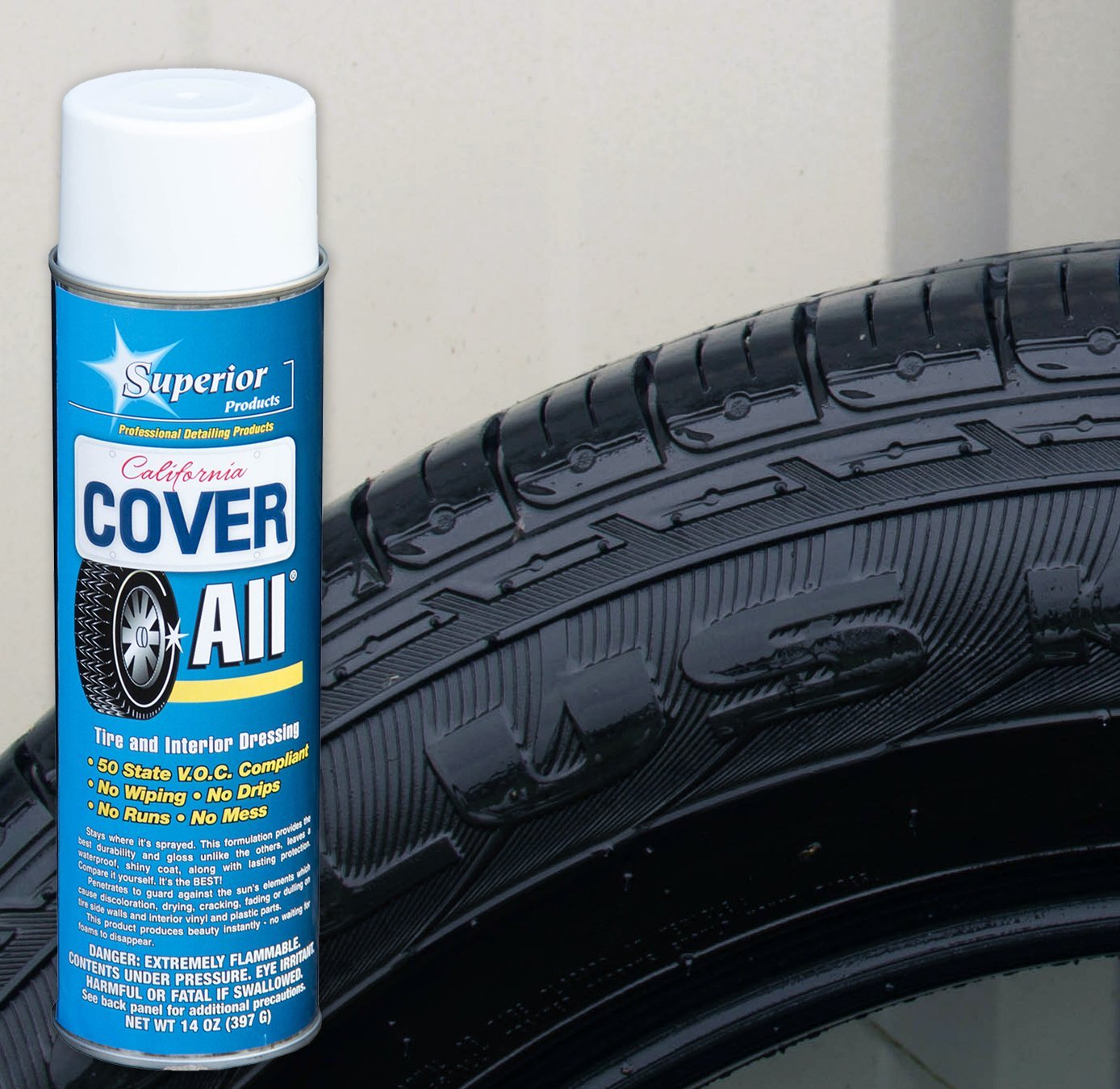 Superior Products California Cover All Automotive Tire Shine Aerosol Spray Can & Professional Grade -Tire Dressing - High Gloss