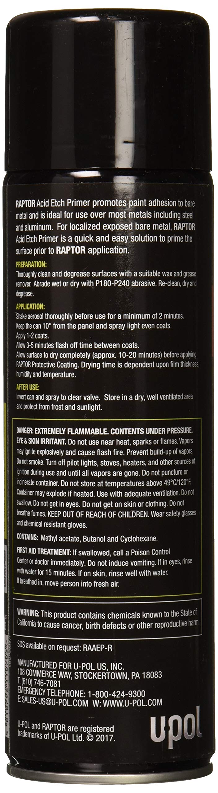 U-POL Raptor Acid Etch Primer 1K Aerosol Spray Paint, Gray, 13.2 OZ, Durable Automotive Primer for Bare Metals
