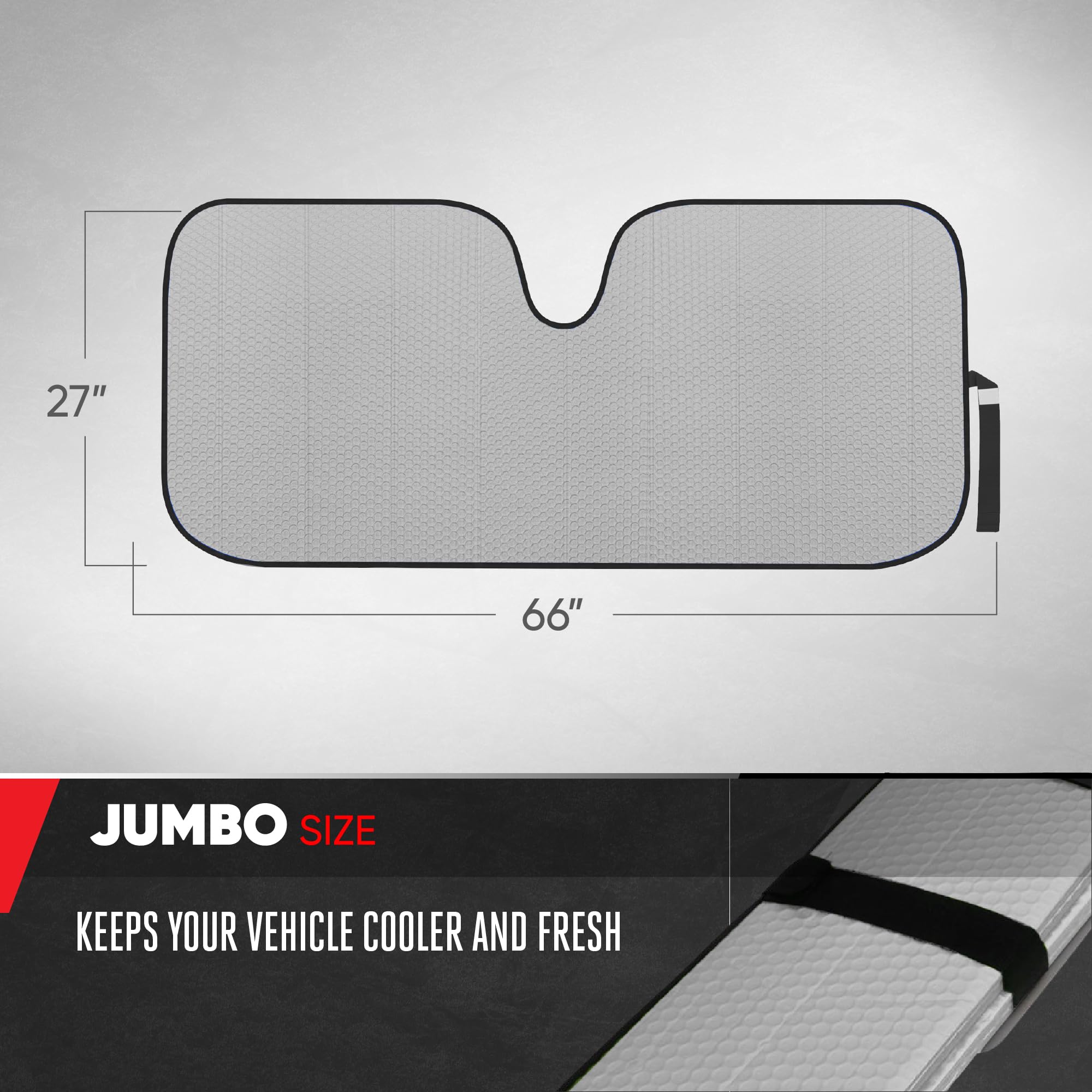 Motor Trend Gray Accordion Folding Car Windshield Sun Shade - Blackout Sun Visor for Car Windshield - Foldable Jumbo Sunshade an