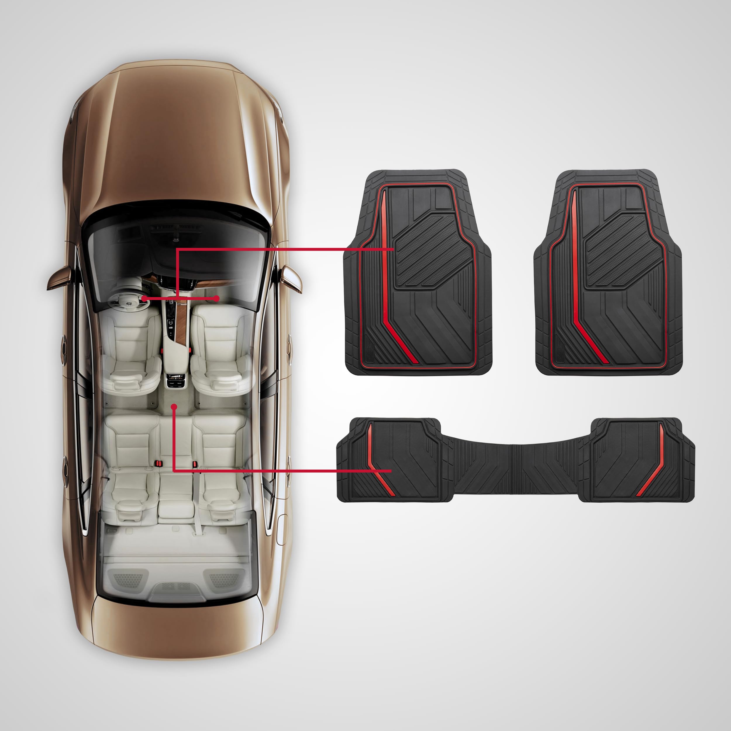 Dickies 3-Piece Durasport Floor Mats, Heavy-Duty Automotive Floor Mats, All-Weather Floor Mats For Cars, All-Weather Floor Liner
