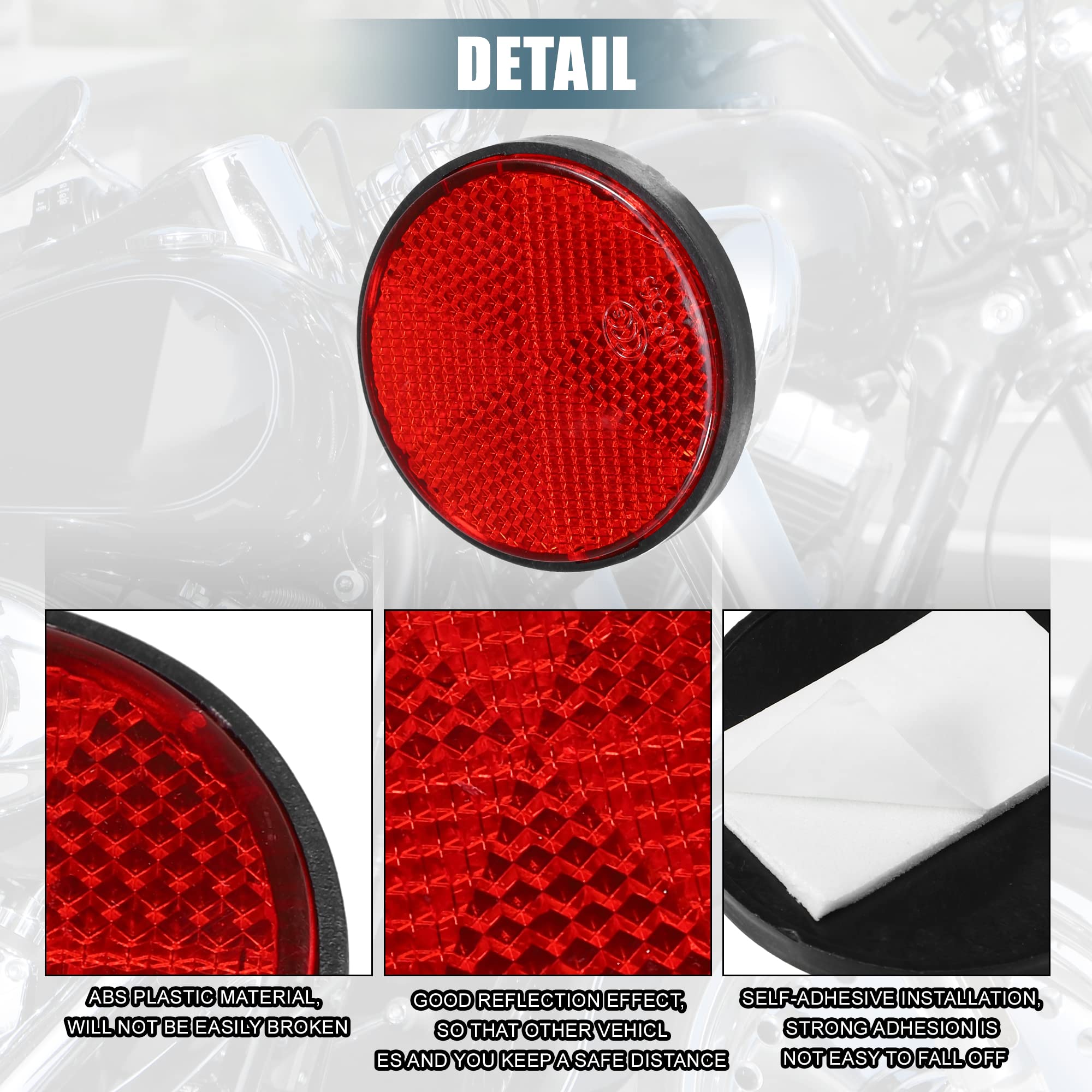 X Autohaux 8 Pcs Round Stick-On Safety Spoke Reflective Self Adhesive Reflector For Gate Posts Cars Trailer Motorcycle Trucks Boat Bicycle Bike Red