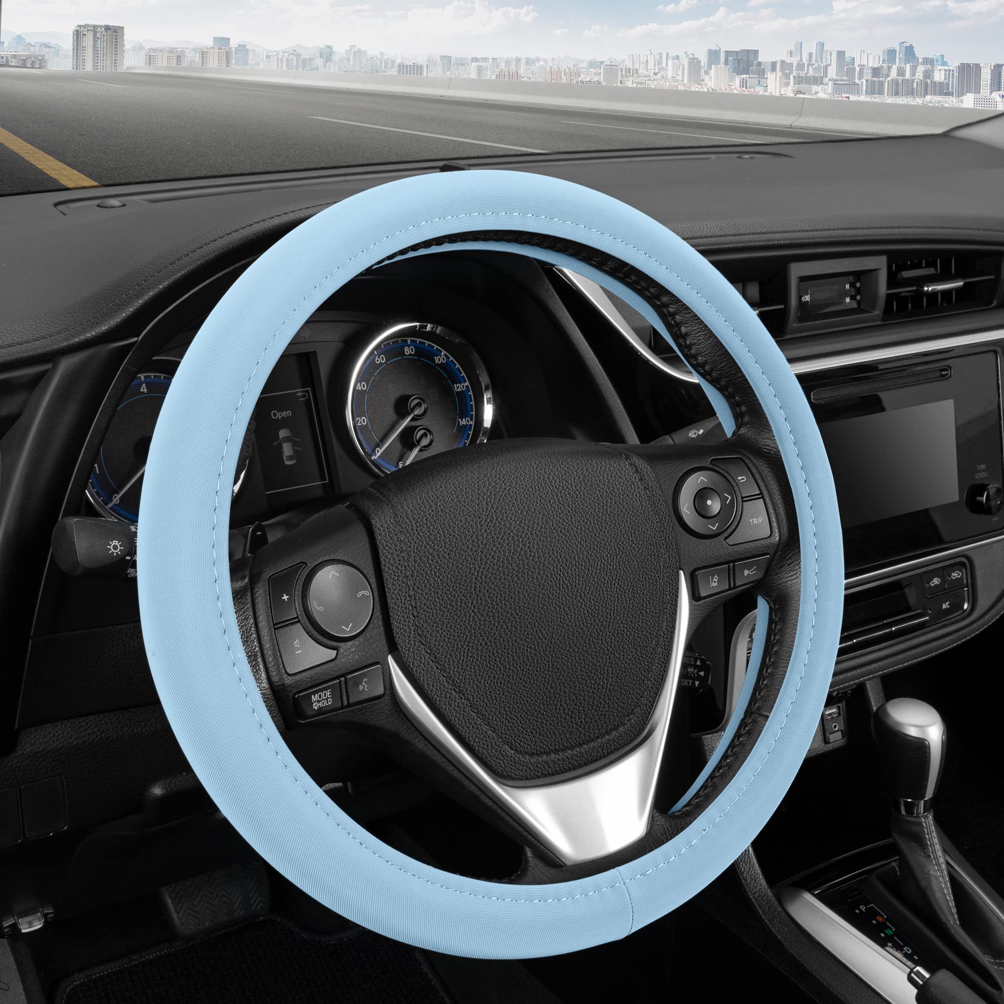 Bdk Ultra Soft Blue Steering Wheel Cover, Unisex Car Accessories Non-Slip Comfy Soft Grip Faux Leather Auto Steering Wheel Cover