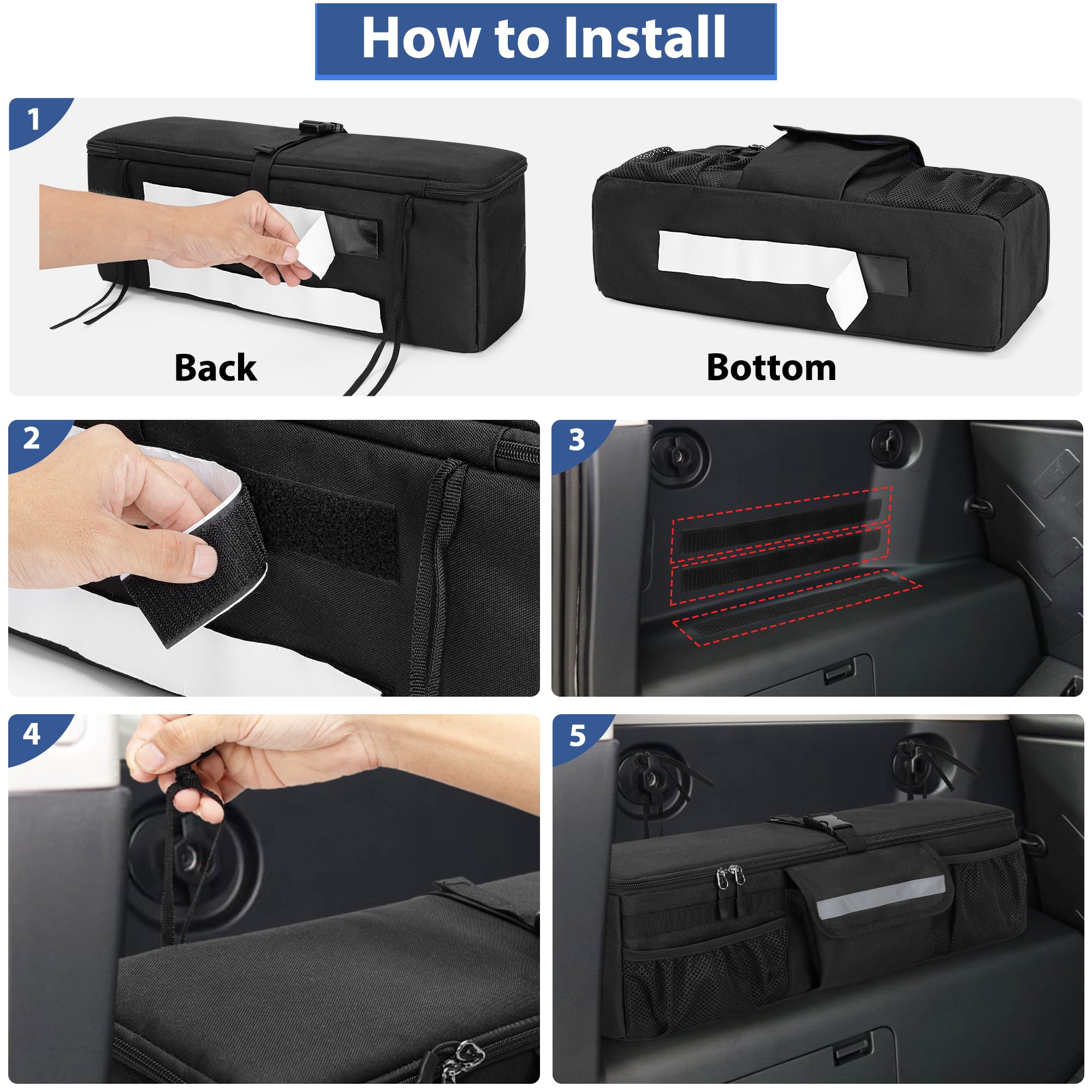 GRAOSO Car Trunk Organizer for Toyota FJ Cruiser 2007-2021, Black Nylon with Adjustable Loops & Multi Pockets, Model CAGS01501