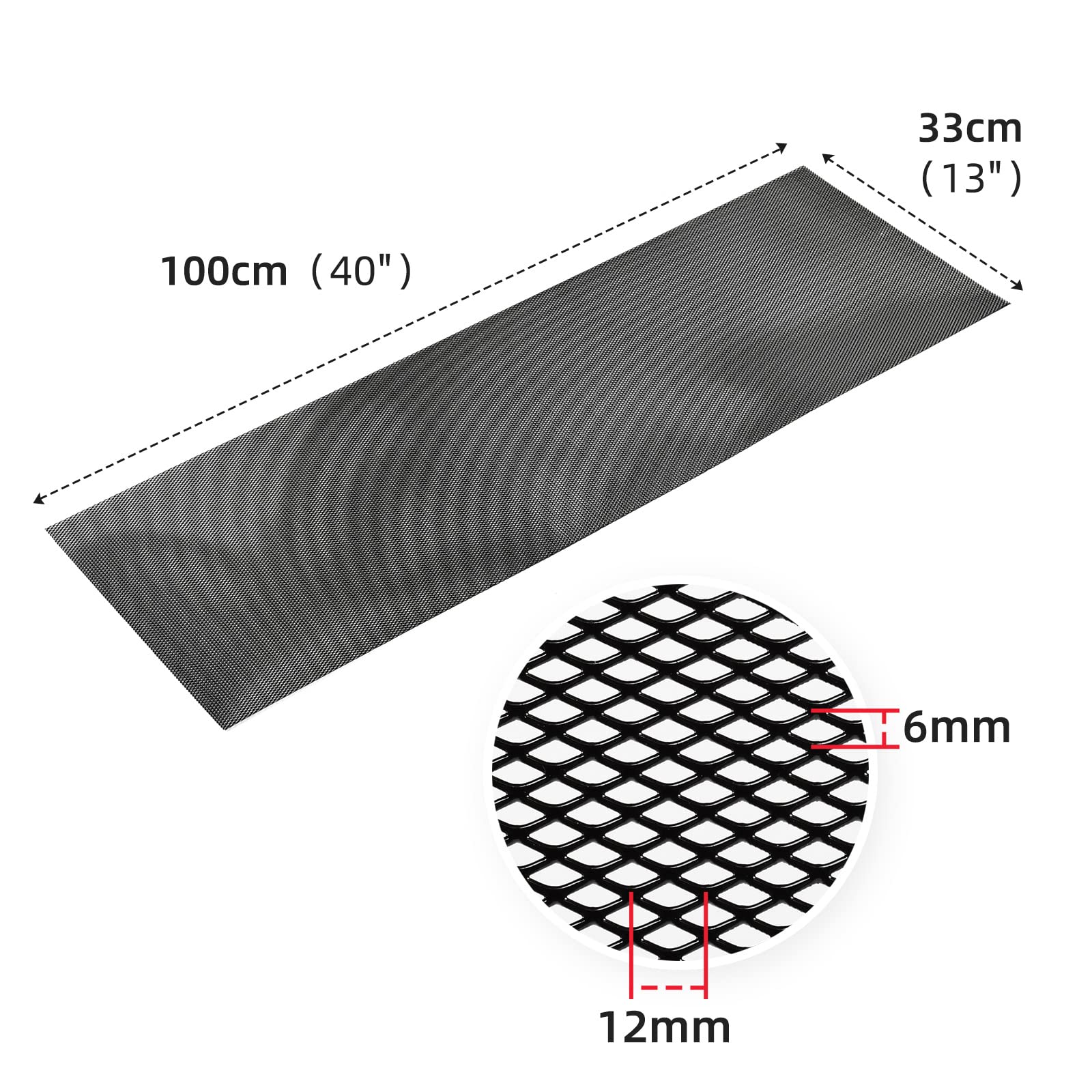 AggAuto Aluminum Car Grill Mesh Insert, 40"x13", Black, 6x12mm Rhombic Holes, Multifunctional Automotive Grille Bumper Accessory
