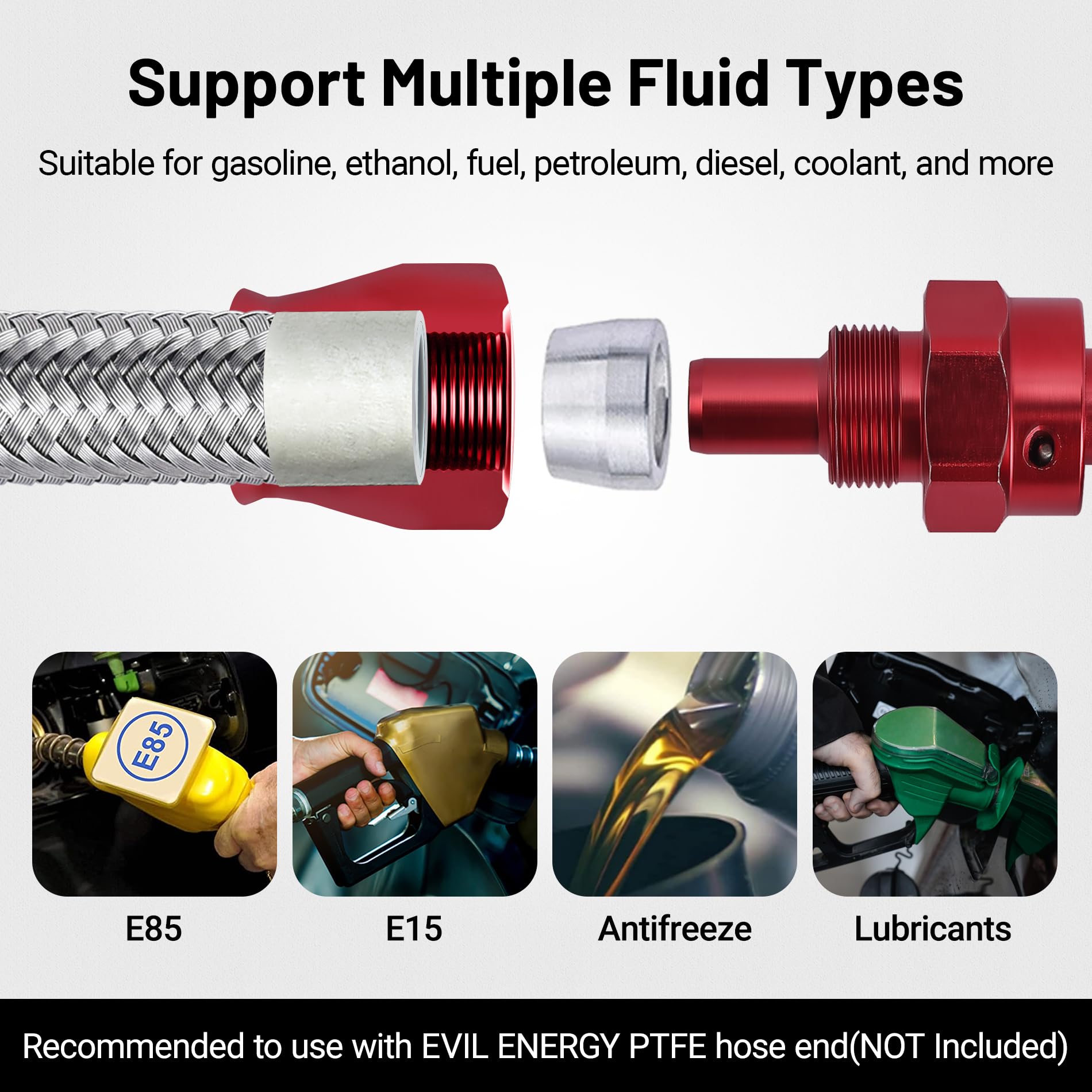 Evil Energy 6An Ptfe Fuel Hose Line, An6 Fuel Line E85 Stainless Steel Fuel Line Braided 10Ft Silver