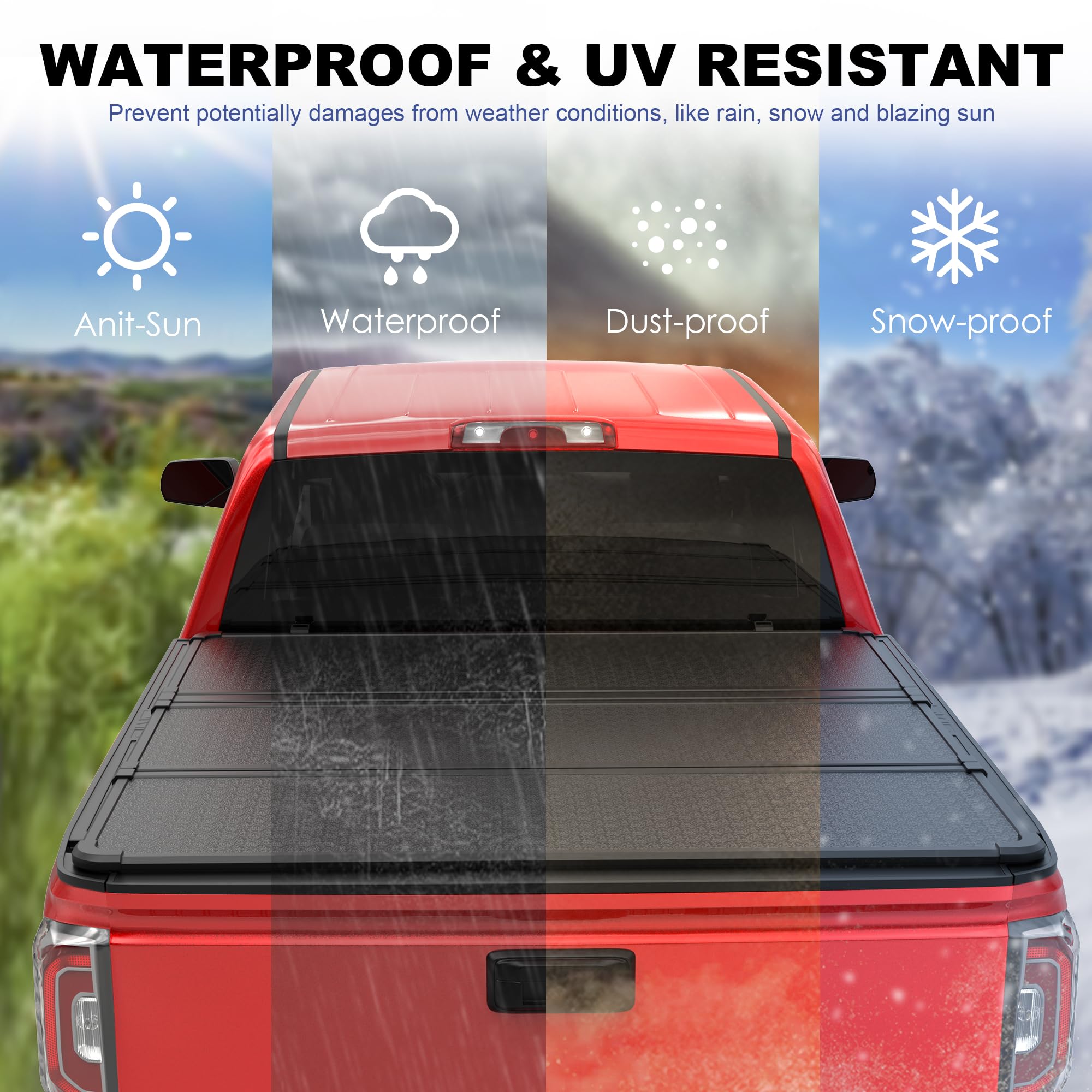 Mostplus Tri-Fold Hard Truck Bed Tonneau Cover On Top Compatible For 2020-2024 Chevy Chevrolet Silverado/Gmc Sierra 2500Hd 3500H